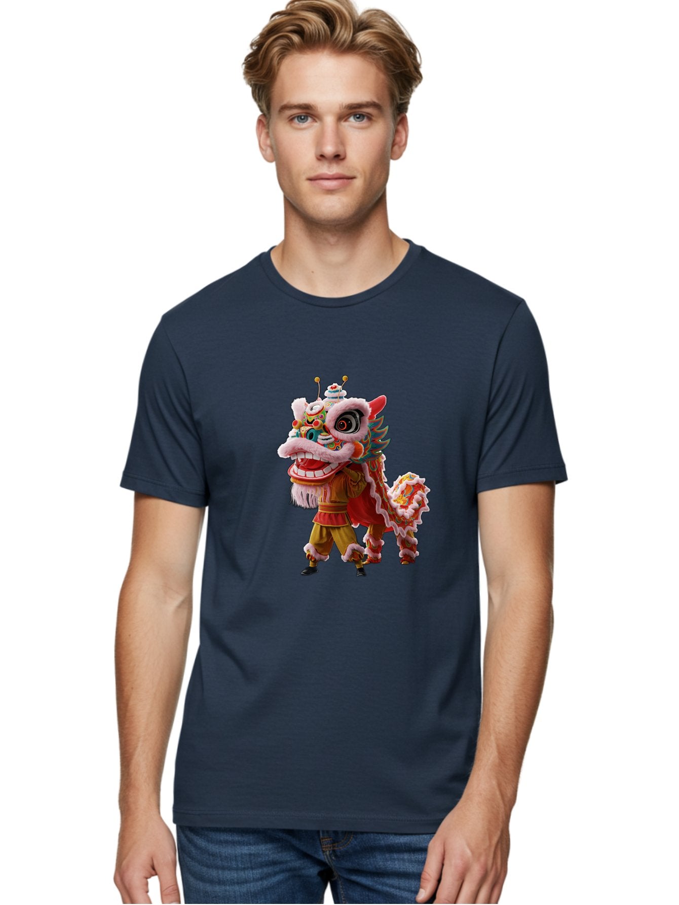 Dragon-Dance-Costume Men'S Graphic Tee, 100% Cotton, Comfortable Casual Summer Wear, Machine Washable, Lion Dance Costume, Traditional Chinese Dance, Vibrant Colors, Cultural Heritage, Festive Atmosphere, Mythical Creature, Chinese New Year, Baa556 29