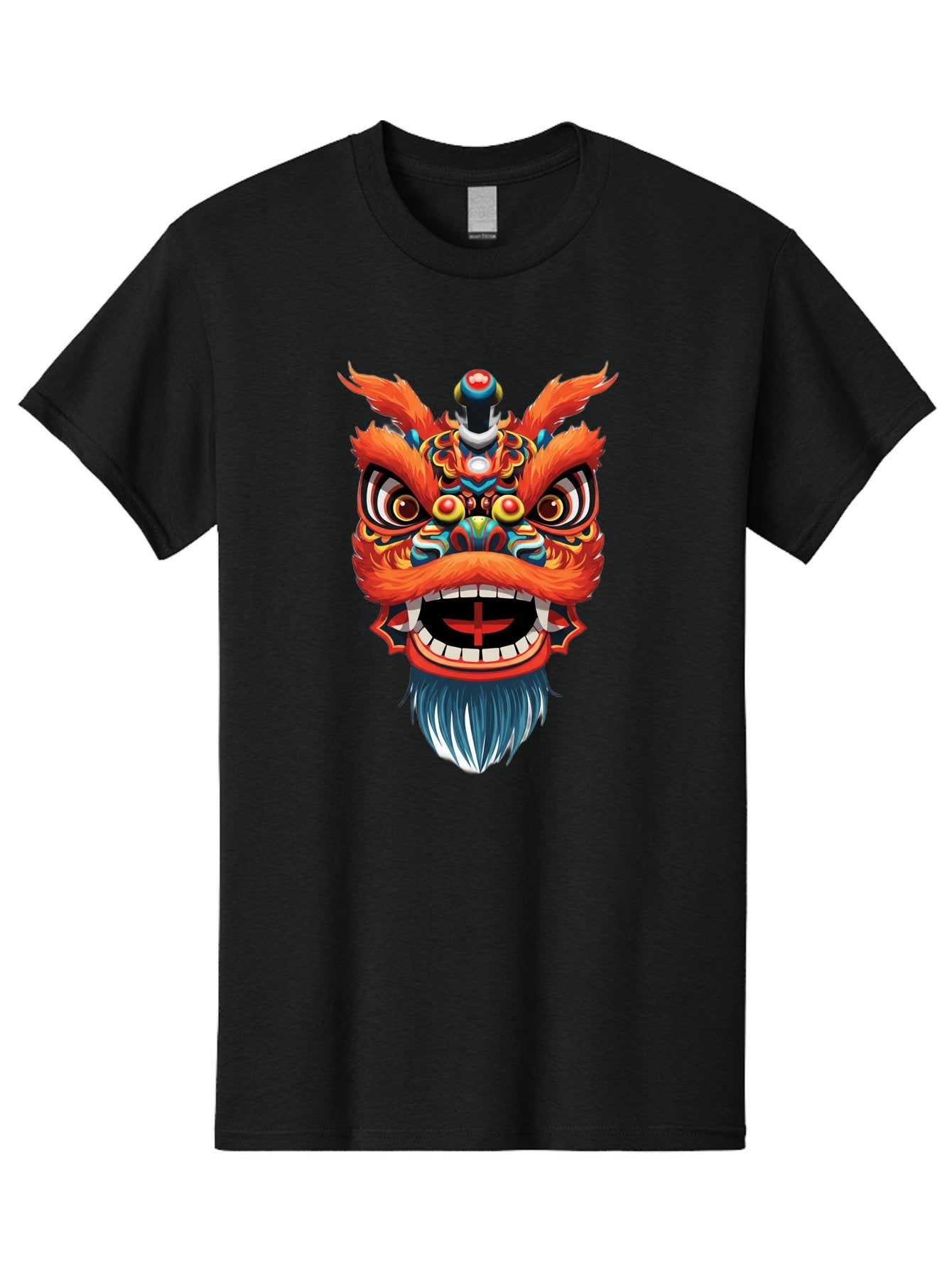 Dragon-Dance-Mask Men'S Graphic Tee, 100% Cotton, Comfortable Casual Summer Wear, Machine Washable, Lion Dance, Traditional Performance, Vibrant Colors, Cultural Heritage, Festive Atmosphere, Red And Orange Hues, Ornate Details, Baa557 4