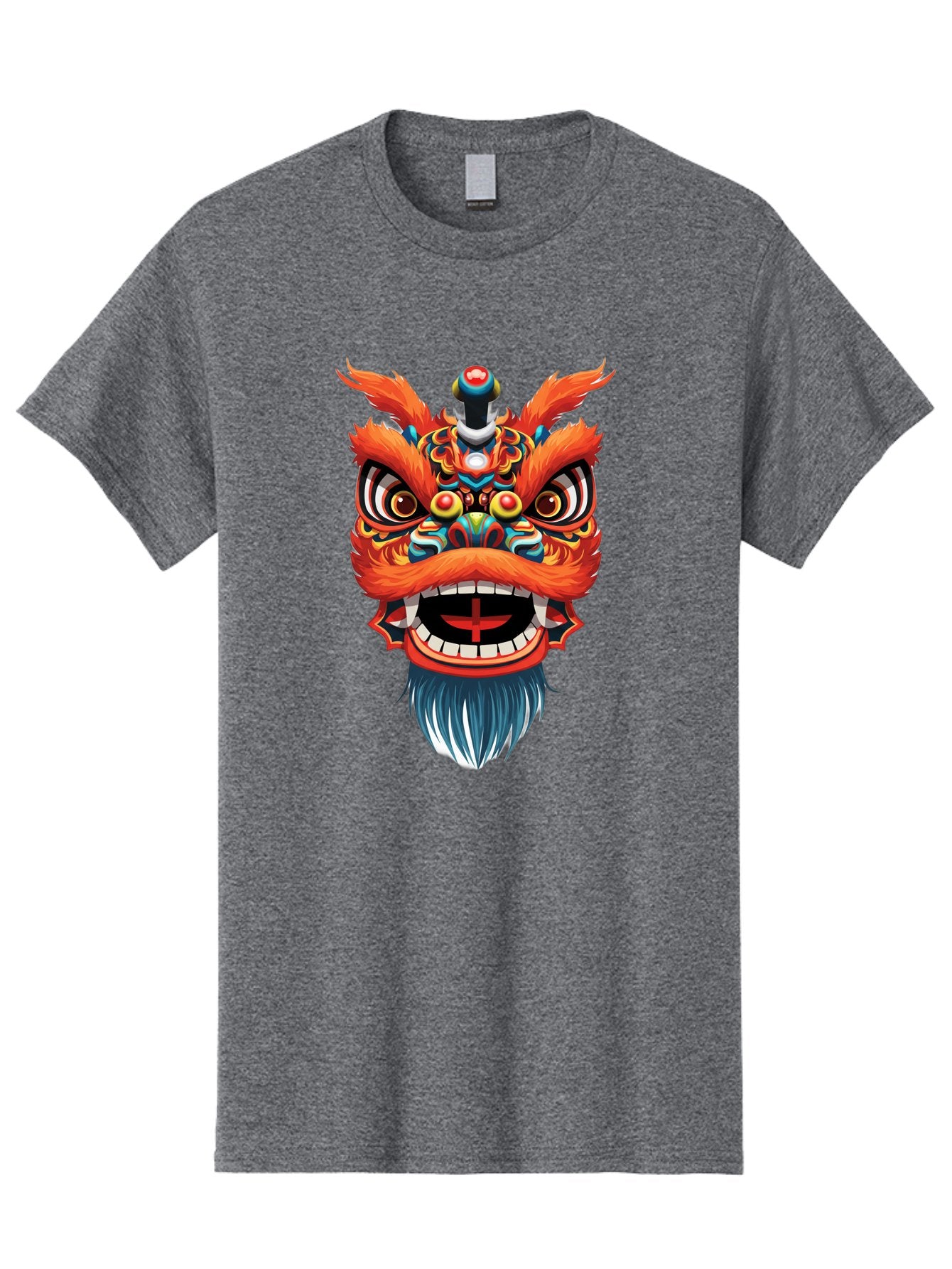 Dragon-Dance-Mask Men'S Graphic Tee, 100% Cotton, Comfortable Casual Summer Wear, Machine Washable, Lion Dance, Traditional Performance, Vibrant Colors, Cultural Heritage, Festive Atmosphere, Red And Orange Hues, Ornate Details, Baa557 10