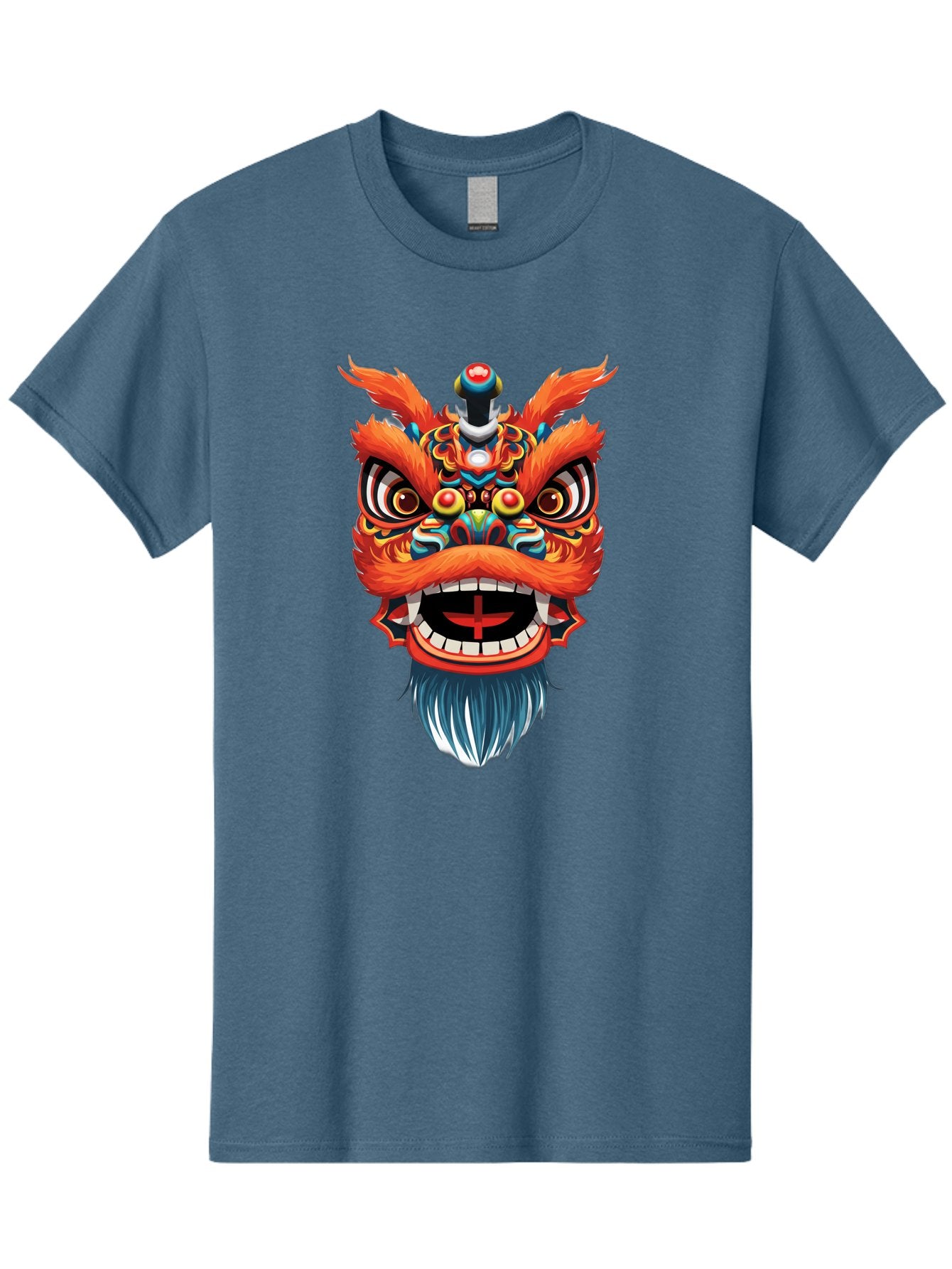 Dragon-Dance-Mask Men'S Graphic Tee, 100% Cotton, Comfortable Casual Summer Wear, Machine Washable, Lion Dance, Traditional Performance, Vibrant Colors, Cultural Heritage, Festive Atmosphere, Red And Orange Hues, Ornate Details, Baa557 12
