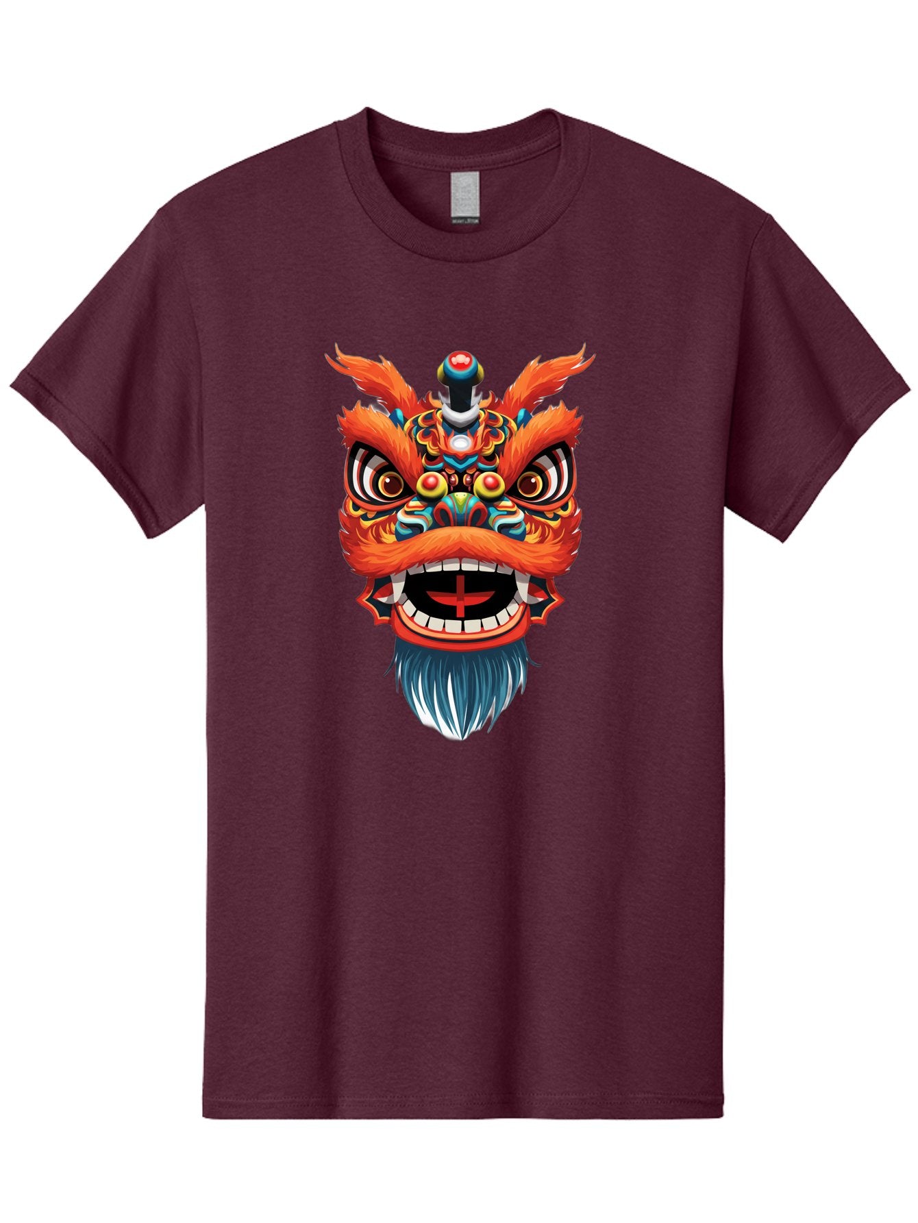 Dragon-Dance-Mask Men'S Graphic Tee, 100% Cotton, Comfortable Casual Summer Wear, Machine Washable, Lion Dance, Traditional Performance, Vibrant Colors, Cultural Heritage, Festive Atmosphere, Red And Orange Hues, Ornate Details, Baa557 6