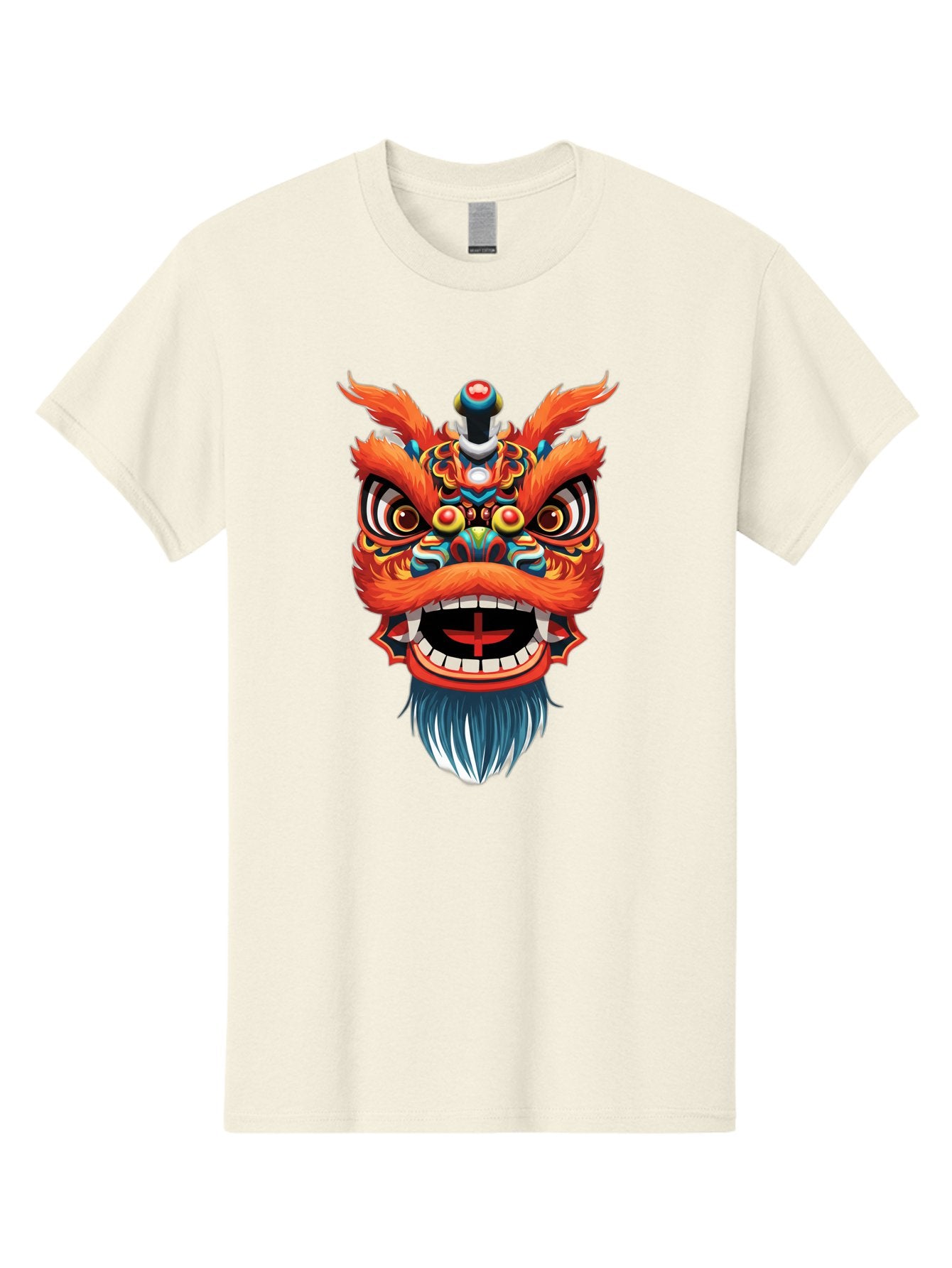 Dragon-Dance-Mask Men'S Graphic Tee, 100% Cotton, Comfortable Casual Summer Wear, Machine Washable, Lion Dance, Traditional Performance, Vibrant Colors, Cultural Heritage, Festive Atmosphere, Red And Orange Hues, Ornate Details, Baa557