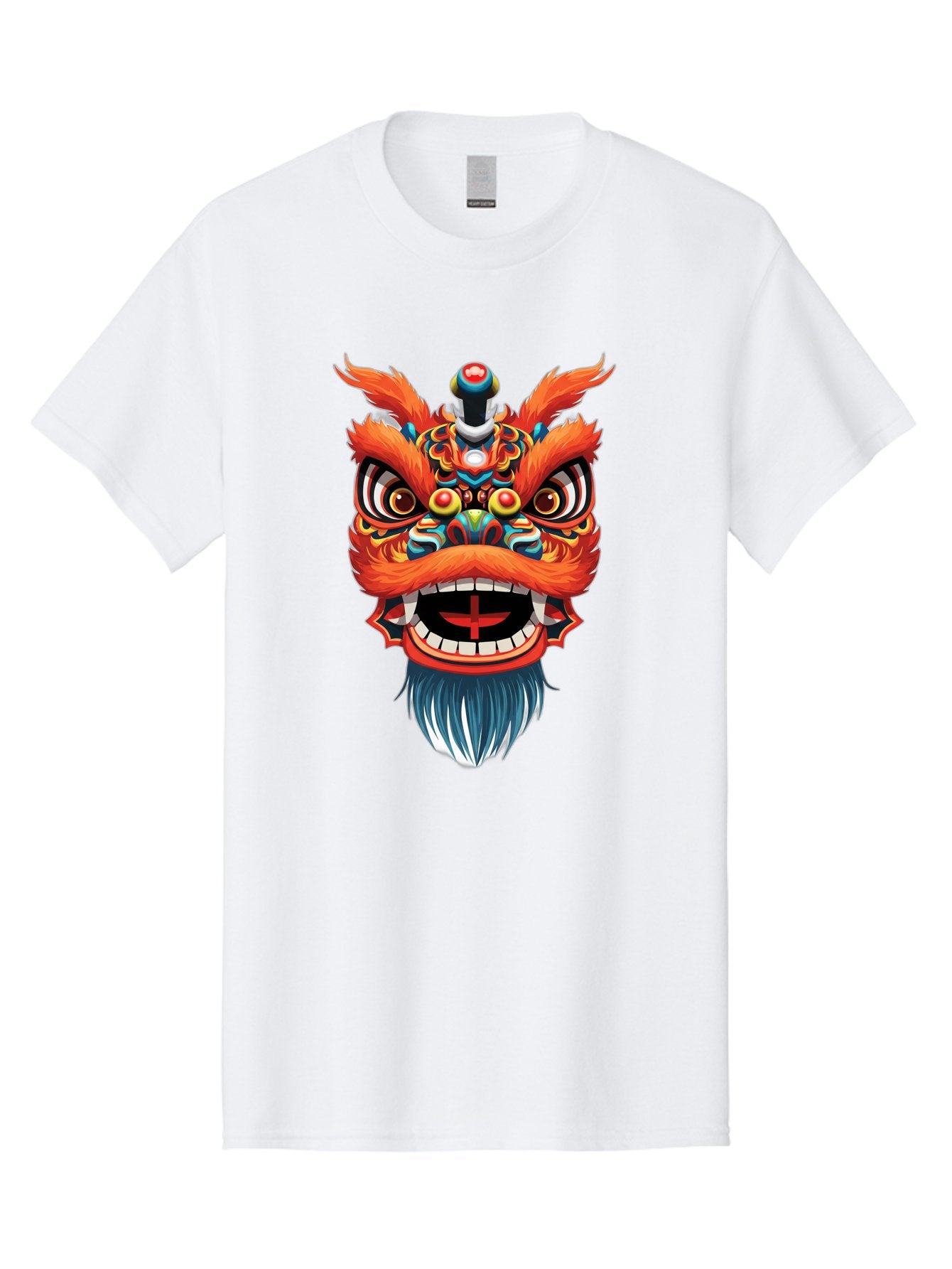Dragon-Dance-Mask Men'S Graphic Tee, 100% Cotton, Comfortable Casual Summer Wear, Machine Washable, Lion Dance, Traditional Performance, Vibrant Colors, Cultural Heritage, Festive Atmosphere, Red And Orange Hues, Ornate Details, Baa557 15