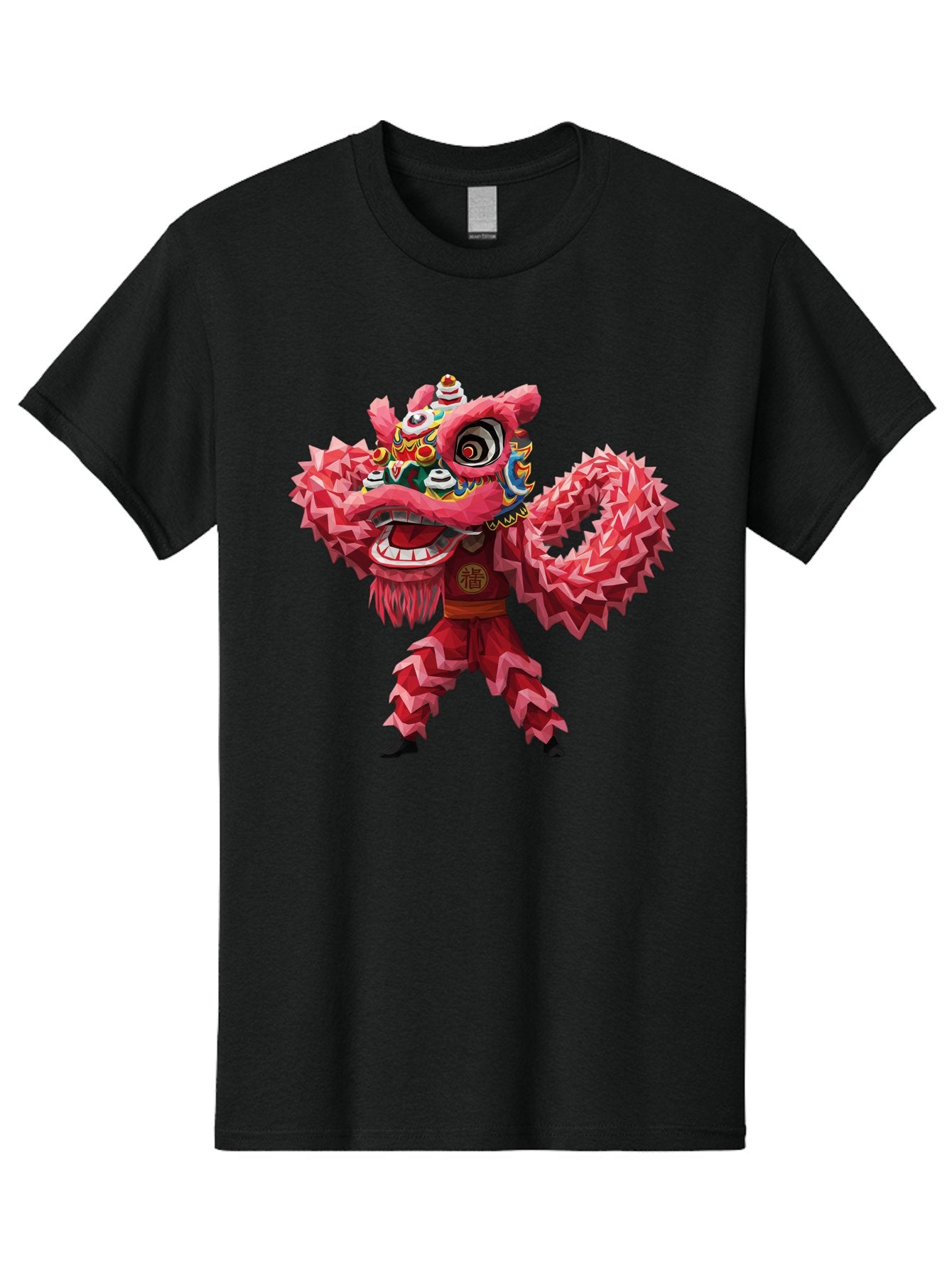 Dragon-Dance Men'S Graphic Tee, 100% Cotton, Comfortable Casual Summer Wear, Machine Washable, Traditional Lion Dance Costume, Cultural Heritage, Festive Celebration, Vibrant Red Color, Intricate Design, Dynamic Movement, Chinese Culture, Baa558 6