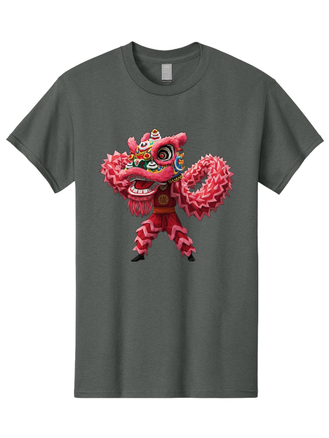 Dragon-Dance Men'S Graphic Tee, 100% Cotton, Comfortable Casual Summer Wear, Machine Washable, Traditional Lion Dance Costume, Cultural Heritage, Festive Celebration, Vibrant Red Color, Intricate Design, Dynamic Movement, Chinese Culture, Baa558 14