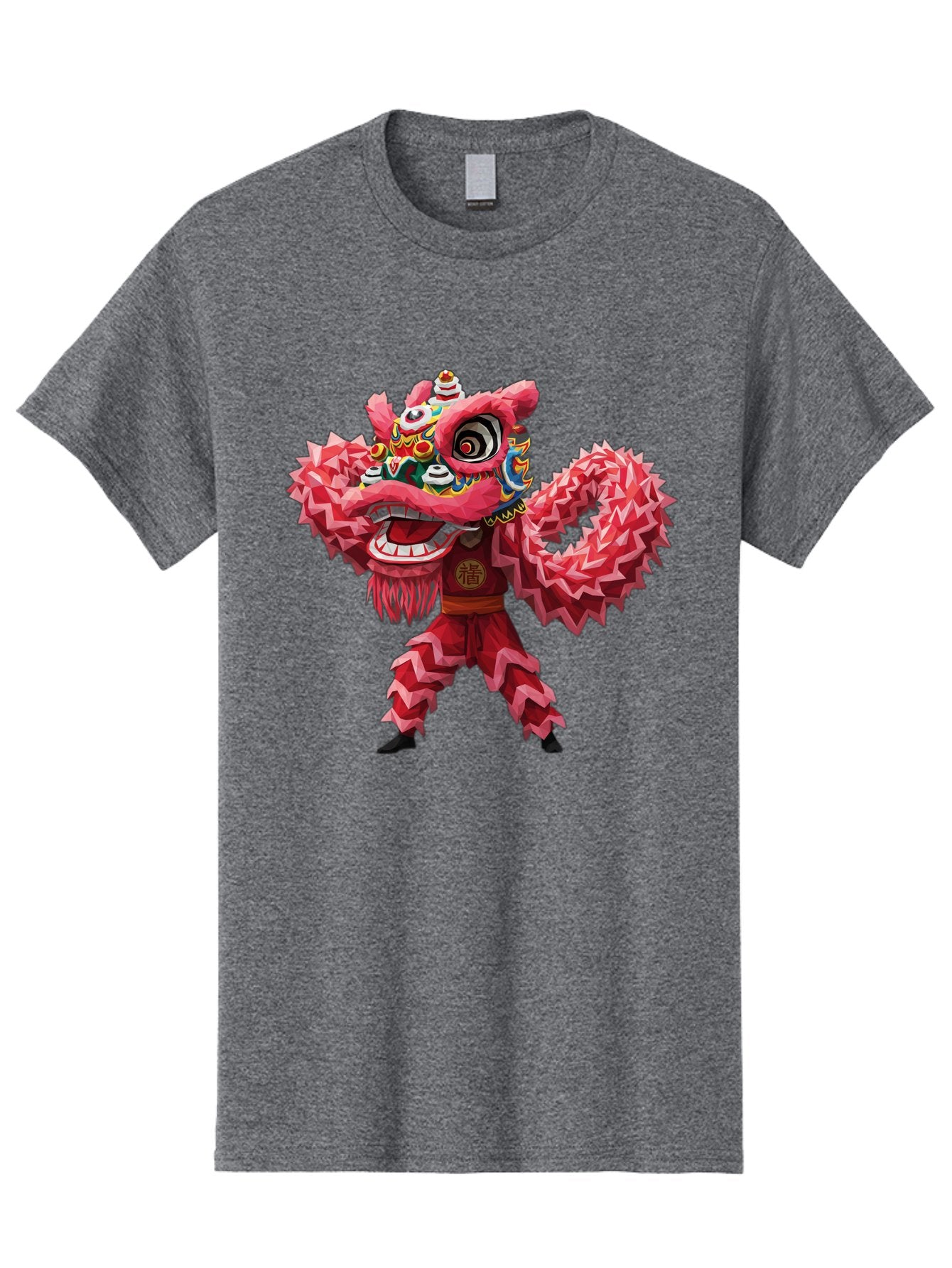 Dragon-Dance Men'S Graphic Tee, 100% Cotton, Comfortable Casual Summer Wear, Machine Washable, Traditional Lion Dance Costume, Cultural Heritage, Festive Celebration, Vibrant Red Color, Intricate Design, Dynamic Movement, Chinese Culture, Baa558 3