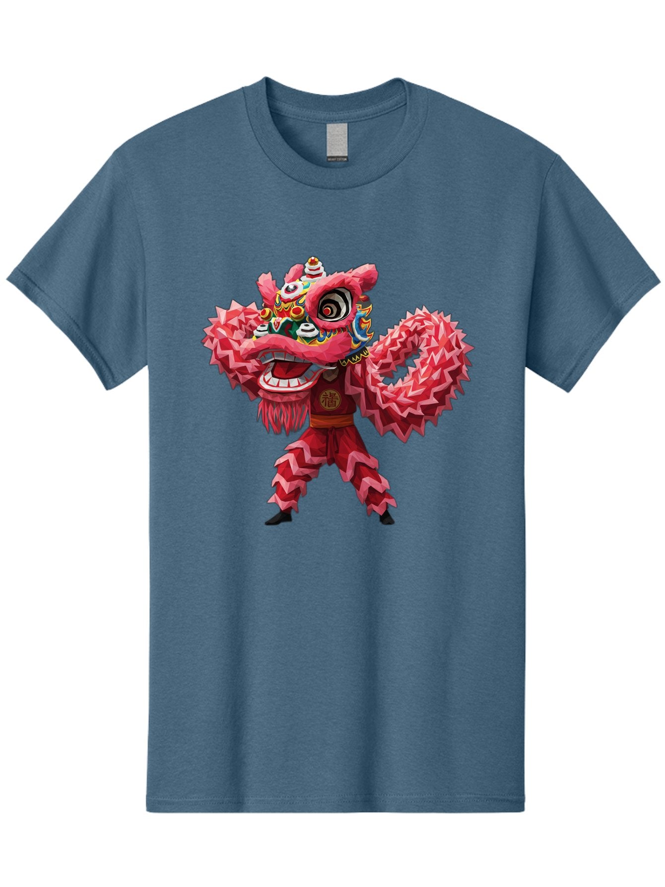 Dragon-Dance Men'S Graphic Tee, 100% Cotton, Comfortable Casual Summer Wear, Machine Washable, Traditional Lion Dance Costume, Cultural Heritage, Festive Celebration, Vibrant Red Color, Intricate Design, Dynamic Movement, Chinese Culture, Baa558 8