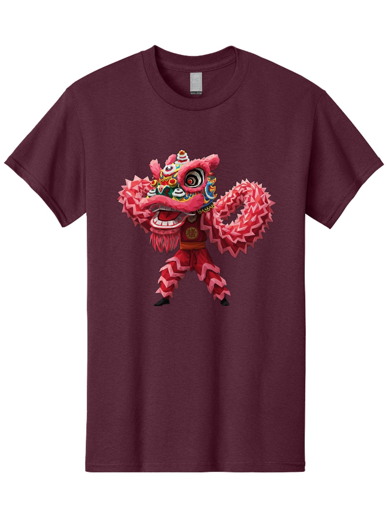 Dragon-Dance Men'S Graphic Tee, 100% Cotton, Comfortable Casual Summer Wear, Machine Washable, Traditional Lion Dance Costume, Cultural Heritage, Festive Celebration, Vibrant Red Color, Intricate Design, Dynamic Movement, Chinese Culture, Baa558 12