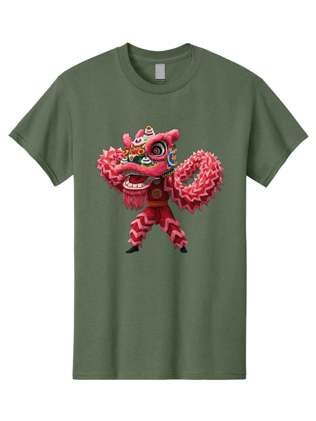 Dragon-Dance Men'S Graphic Tee, 100% Cotton, Comfortable Casual Summer Wear, Machine Washable, Traditional Lion Dance Costume, Cultural Heritage, Festive Celebration, Vibrant Red Color, Intricate Design, Dynamic Movement, Chinese Culture, Baa558 5