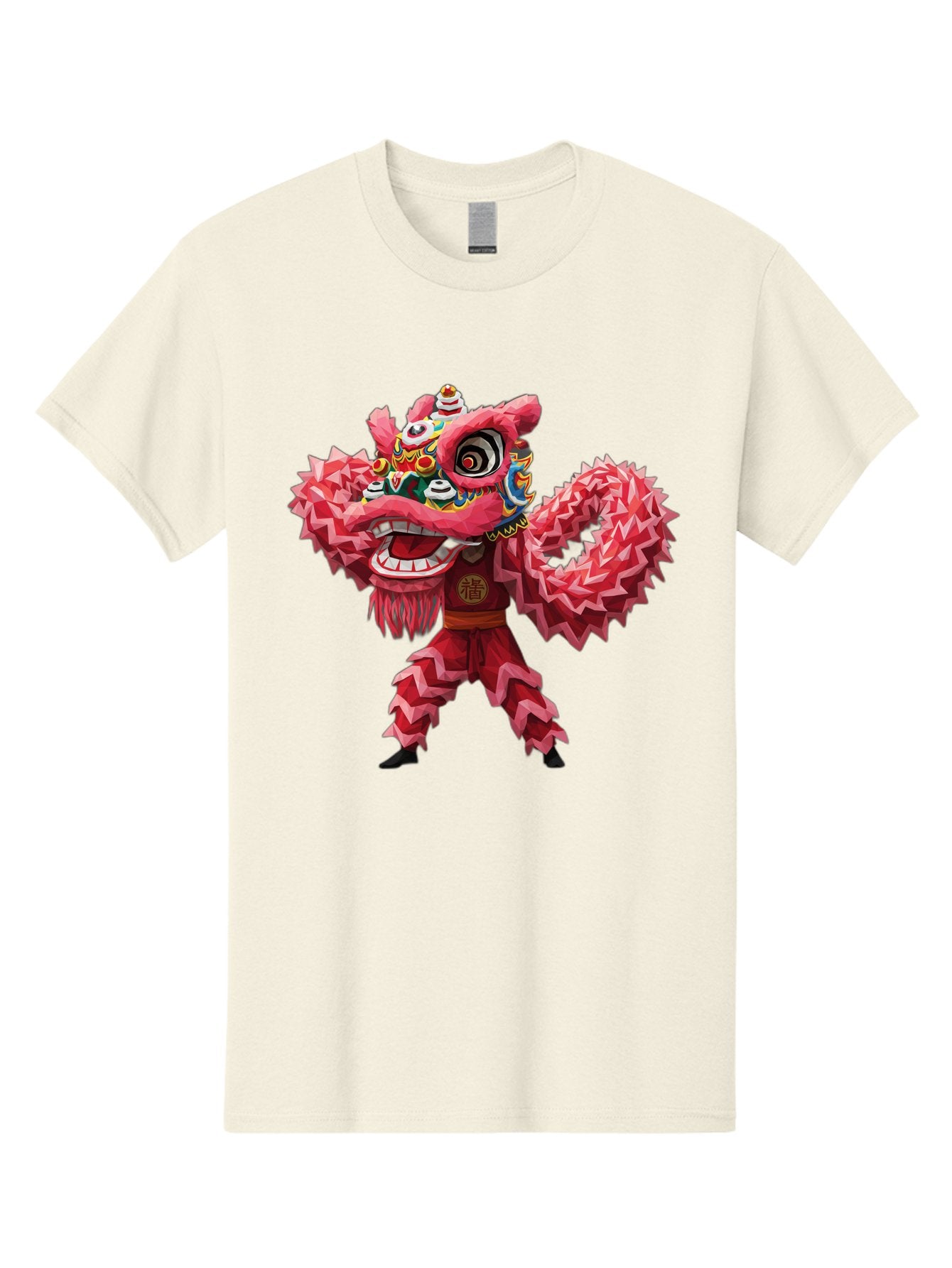 Dragon-Dance Men'S Graphic Tee, 100% Cotton, Comfortable Casual Summer Wear, Machine Washable, Traditional Lion Dance Costume, Cultural Heritage, Festive Celebration, Vibrant Red Color, Intricate Design, Dynamic Movement, Chinese Culture, Baa558