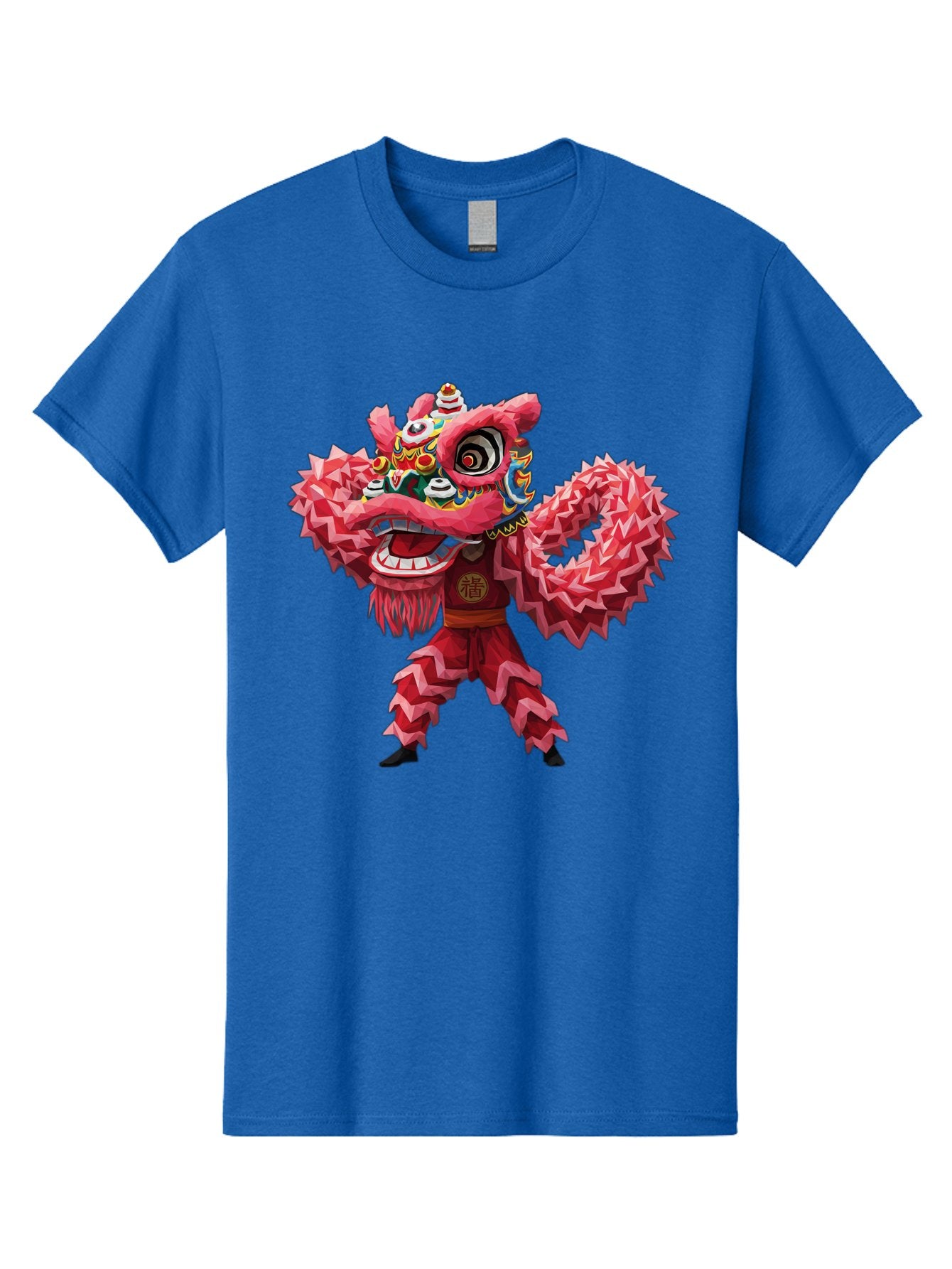 Dragon-Dance Men'S Graphic Tee, 100% Cotton, Comfortable Casual Summer Wear, Machine Washable, Traditional Lion Dance Costume, Cultural Heritage, Festive Celebration, Vibrant Red Color, Intricate Design, Dynamic Movement, Chinese Culture, Baa558 7