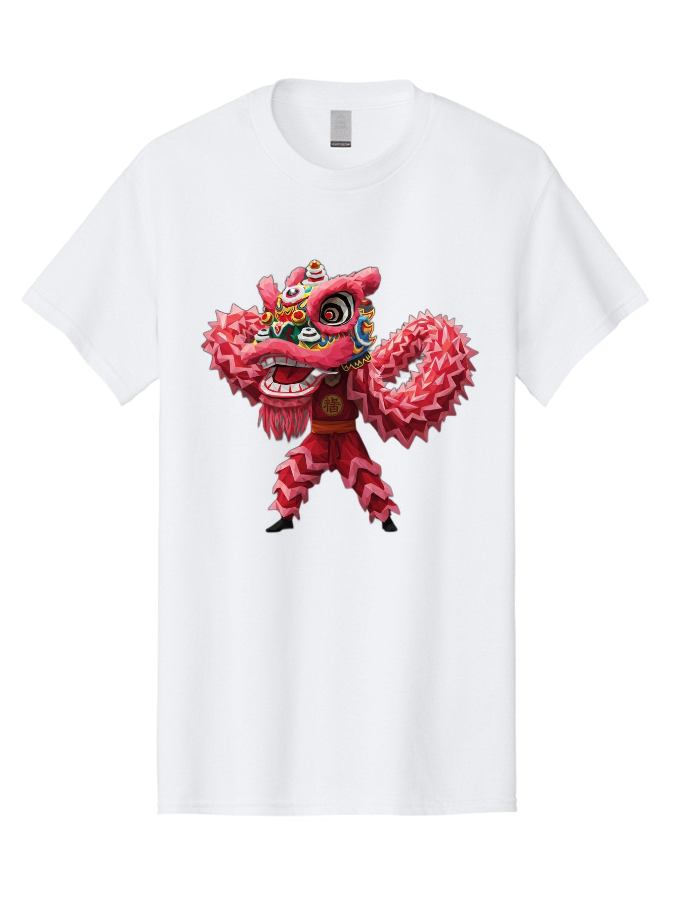 Dragon-Dance Men'S Graphic Tee, 100% Cotton, Comfortable Casual Summer Wear, Machine Washable, Traditional Lion Dance Costume, Cultural Heritage, Festive Celebration, Vibrant Red Color, Intricate Design, Dynamic Movement, Chinese Culture, Baa558 11