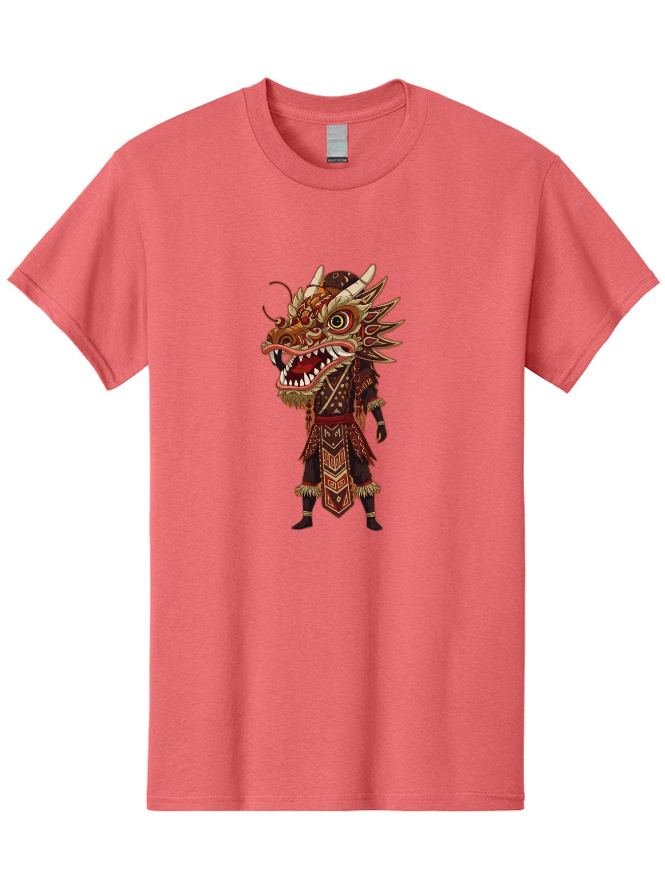 Dragon-Dancer Men'S Graphic Tee, 100% Cotton, Comfortable Casual Summer Wear, Machine Washable, Dragon Head Costume, Cultural Attire, Traditional Clothing, Mythological Creature, Festival Wear, Elaborate Design, Sharp Teeth, Mythical Being, Baa559