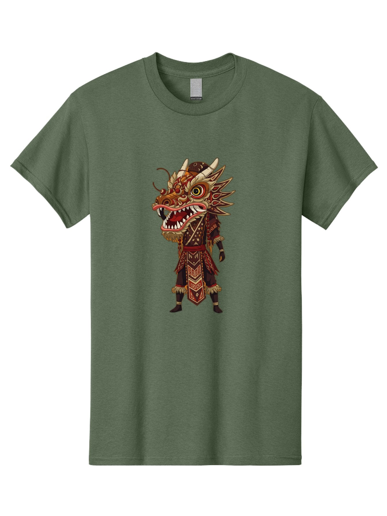 Dragon-Dancer Men'S Graphic Tee, 100% Cotton, Comfortable Casual Summer Wear, Machine Washable, Dragon Head Costume, Cultural Attire, Traditional Clothing, Mythological Creature, Festival Wear, Elaborate Design, Sharp Teeth, Mythical Being, Baa559 3