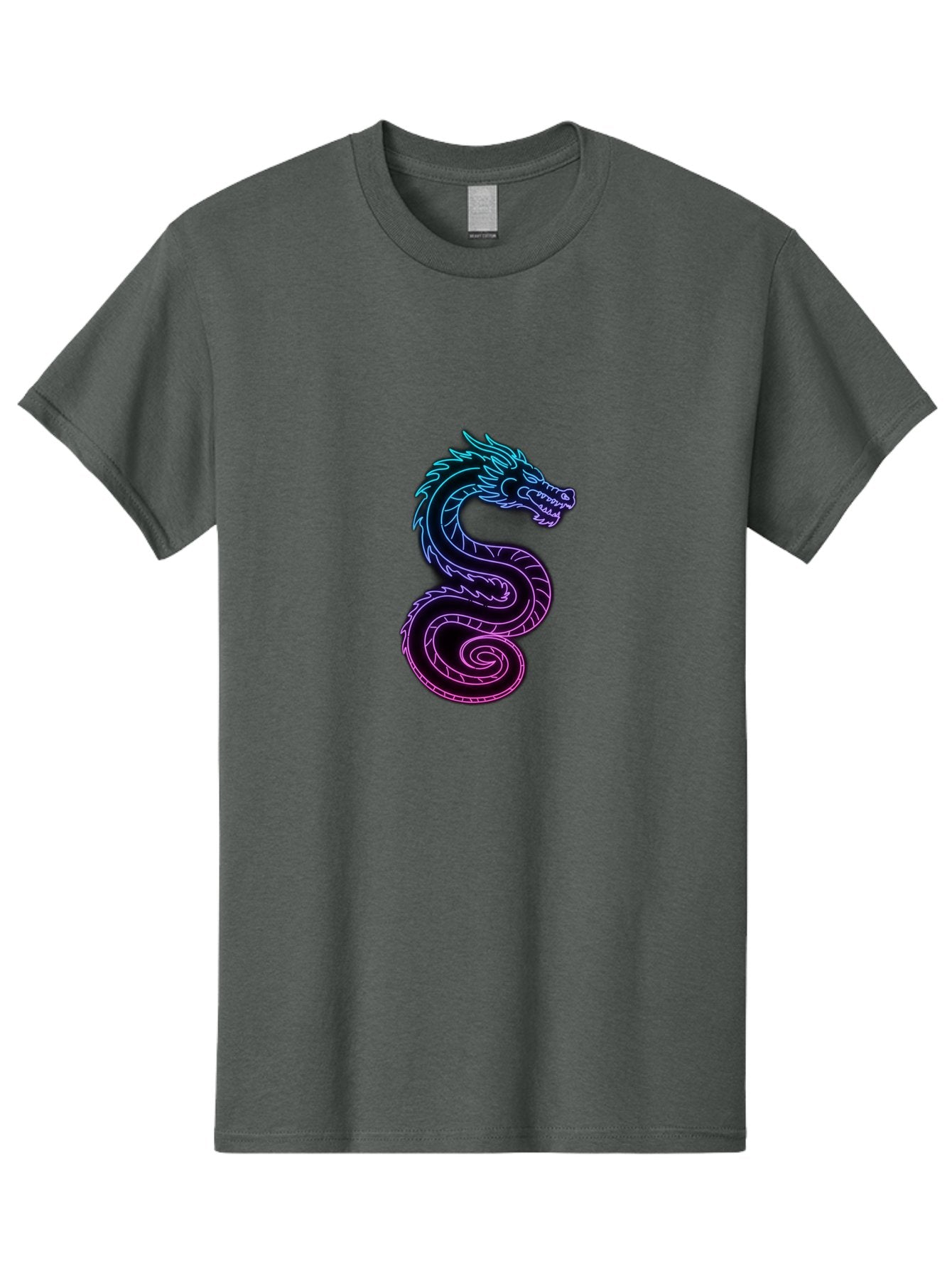 Dragon-Icon Men'S Graphic Tee, 100% Cotton, Comfortable Casual Summer Wear, Machine Washable, Purple And Blue Neon Dragon, Coiled Serpent, Mythical Creature, Fantasy Art, Glowing Neon, Vibrant Colors, Abstract Design, Stylized Dragon Head, Baa561 6