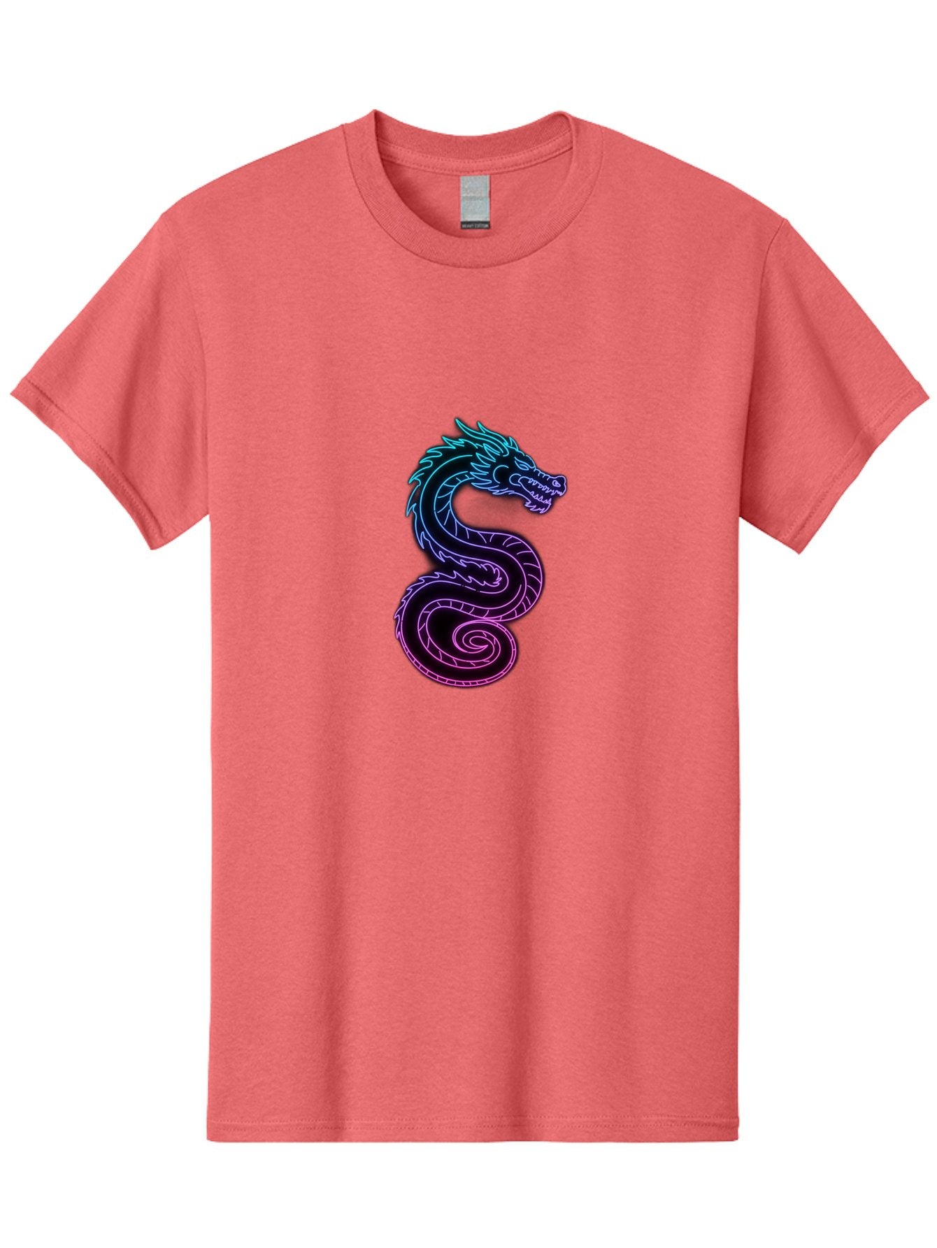 Dragon-Icon Men'S Graphic Tee, 100% Cotton, Comfortable Casual Summer Wear, Machine Washable, Purple And Blue Neon Dragon, Coiled Serpent, Mythical Creature, Fantasy Art, Glowing Neon, Vibrant Colors, Abstract Design, Stylized Dragon Head, Baa561 14