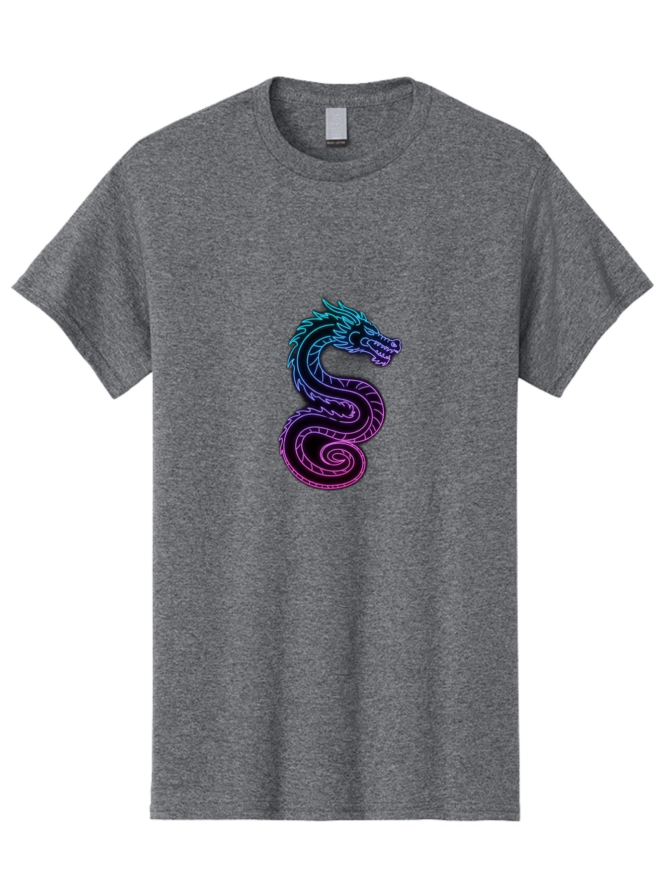 Dragon-Icon Men'S Graphic Tee, 100% Cotton, Comfortable Casual Summer Wear, Machine Washable, Purple And Blue Neon Dragon, Coiled Serpent, Mythical Creature, Fantasy Art, Glowing Neon, Vibrant Colors, Abstract Design, Stylized Dragon Head, Baa561 12
