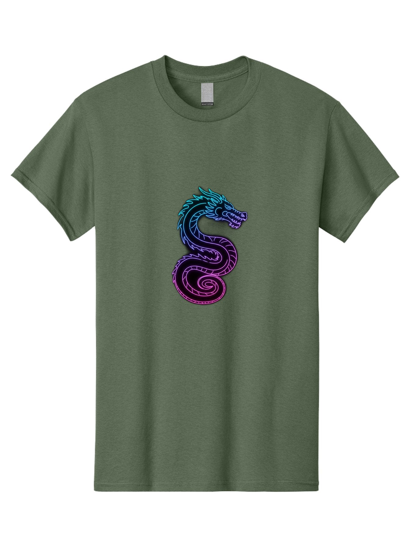Dragon-Icon Men'S Graphic Tee, 100% Cotton, Comfortable Casual Summer Wear, Machine Washable, Purple And Blue Neon Dragon, Coiled Serpent, Mythical Creature, Fantasy Art, Glowing Neon, Vibrant Colors, Abstract Design, Stylized Dragon Head, Baa561 11
