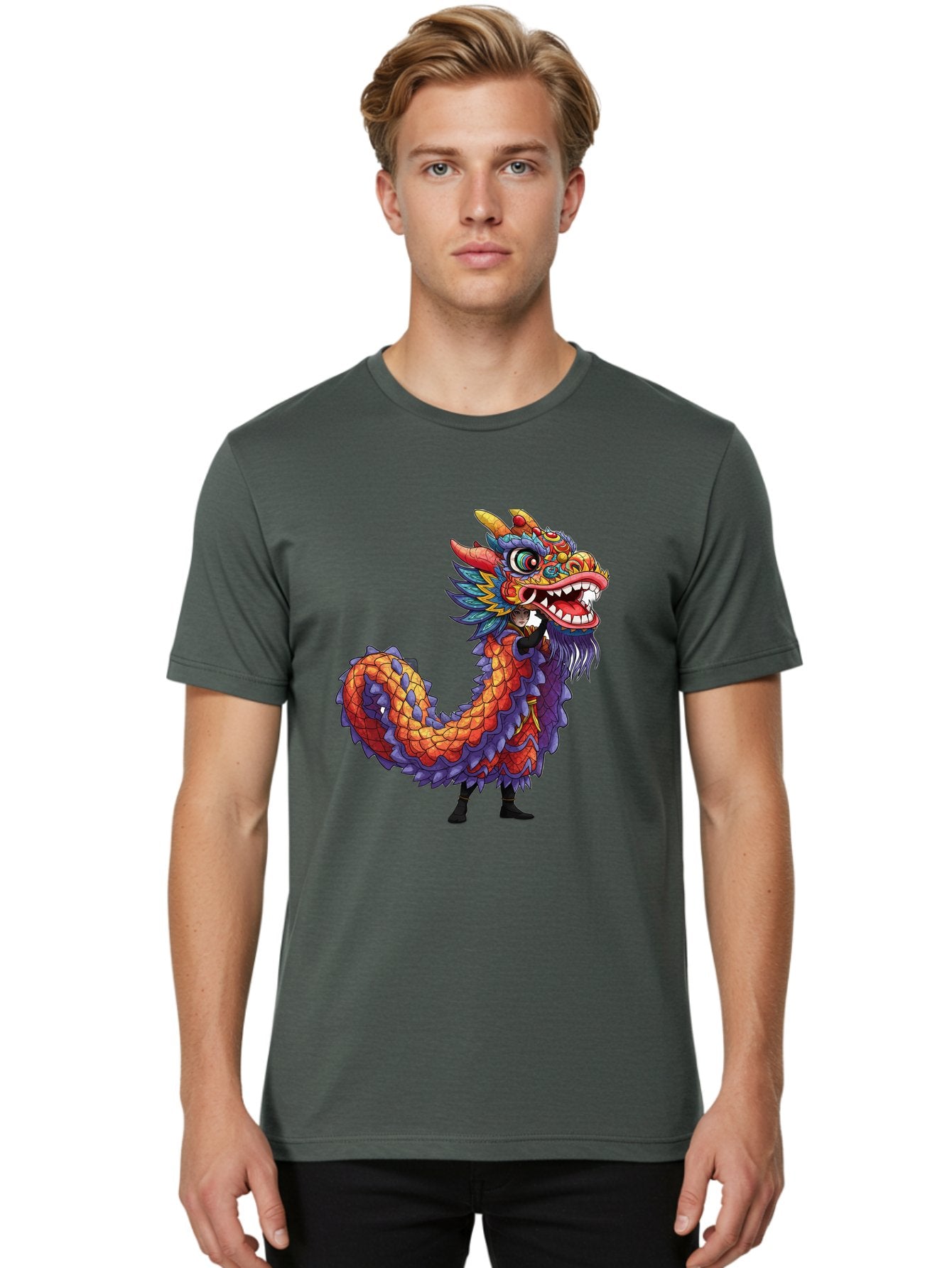 Dragon Men'S Graphic Tee, 100% Cotton, Comfortable Casual Summer Wear, Machine Washable, Vibrant Dragon, Mythical Creature, Chinese Culture, Colorful Scales, Sharp Teeth, Bold Design, Fantasy Art, Cartoon Style Baa563 26