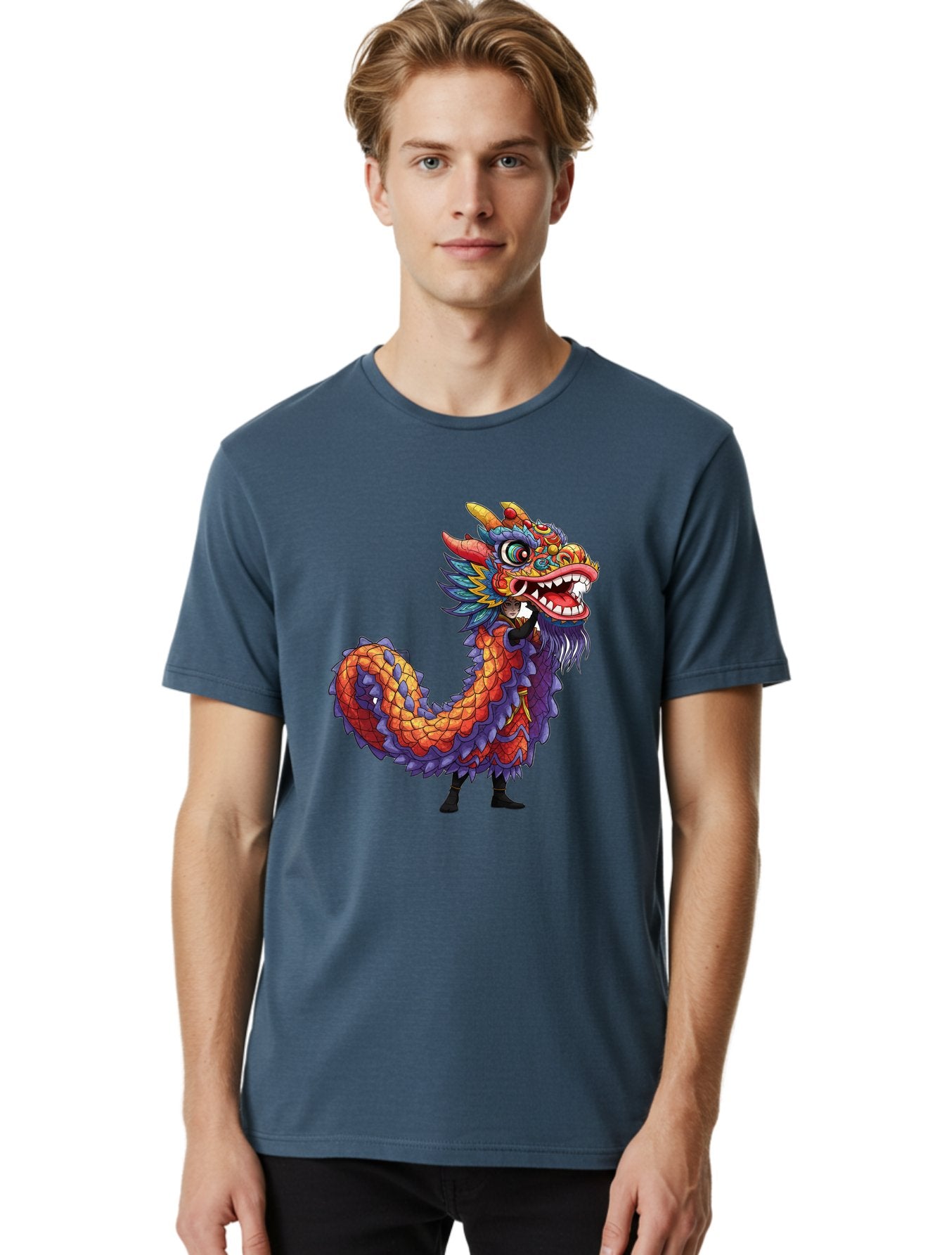 Dragon Men'S Graphic Tee, 100% Cotton, Comfortable Casual Summer Wear, Machine Washable, Vibrant Dragon, Mythical Creature, Chinese Culture, Colorful Scales, Sharp Teeth, Bold Design, Fantasy Art, Cartoon Style Baa563 25
