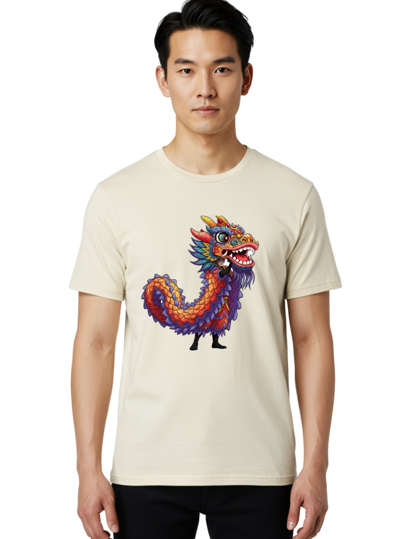 Dragon Men'S Graphic Tee, 100% Cotton, Comfortable Casual Summer Wear, Machine Washable, Vibrant Dragon, Mythical Creature, Chinese Culture, Colorful Scales, Sharp Teeth, Bold Design, Fantasy Art, Cartoon Style Baa563 19
