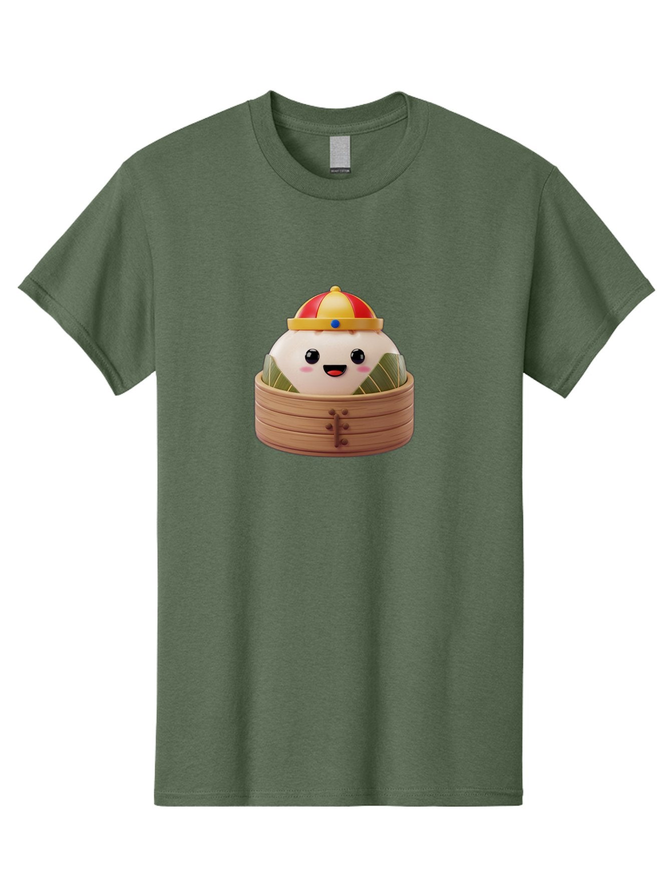 Dumpling-King Men'S Graphic Tee, 100% Cotton, Comfortable Casual Summer Wear, Machine Washable, Cartoon Dumpling, Chinese Cuisine, Steamed Bun, Bamboo Steamer, Happy Face, Kawaii Culture, Foodie Art, Adorable Character, Dumpling King Baa570