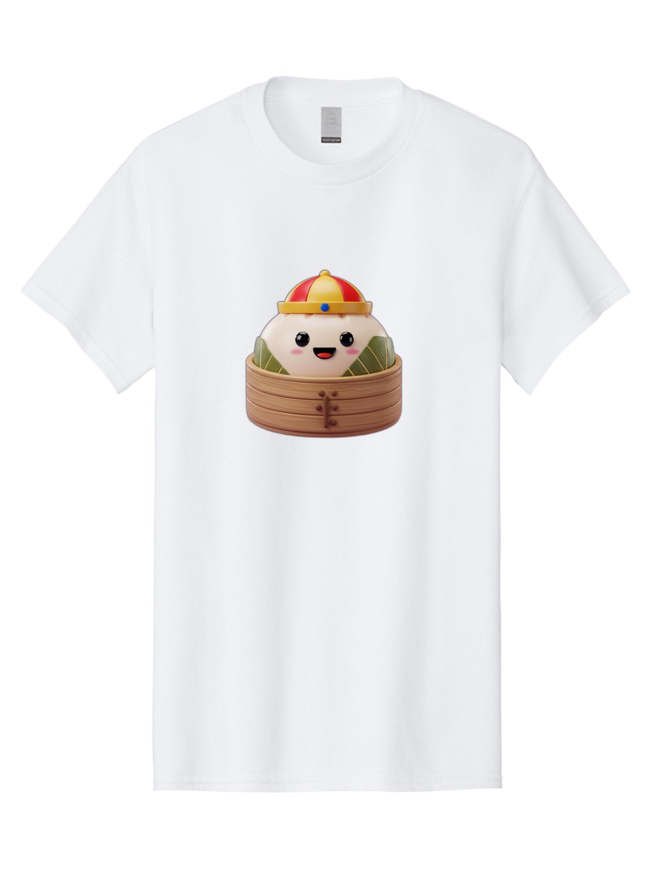 Dumpling-King Men'S Graphic Tee, 100% Cotton, Comfortable Casual Summer Wear, Machine Washable, Cartoon Dumpling, Chinese Cuisine, Steamed Bun, Bamboo Steamer, Happy Face, Kawaii Culture, Foodie Art, Adorable Character, Dumpling King Baa570