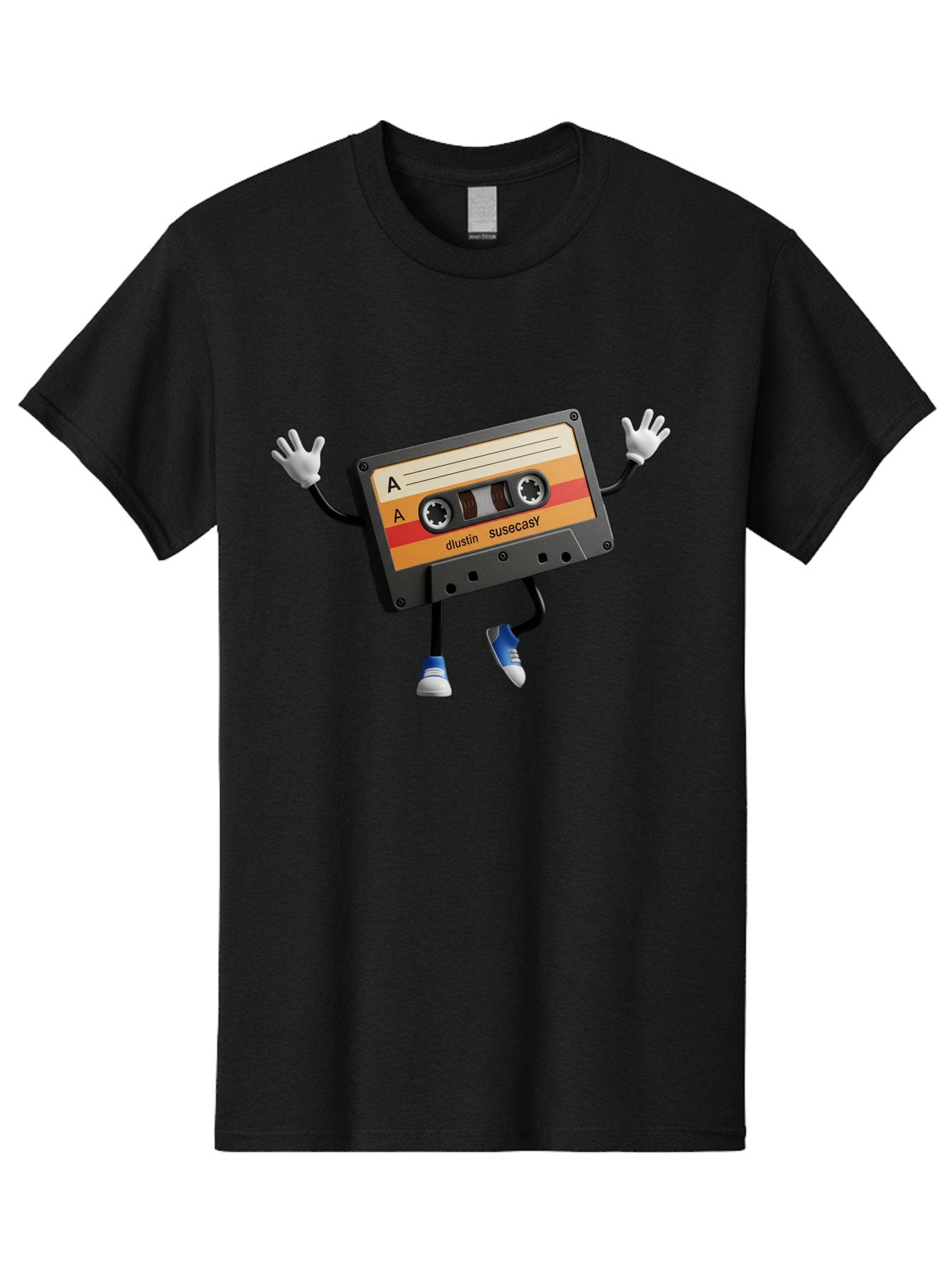 Dustin-Susacasy-Cassette Men'S Graphic Tee, 100% Cotton, Comfortable Casual Summer Wear, Machine Washable, Retro Cassette Tape Character, Vintage Music Format, Nostalgic Design, Animated Object, Dancin' Mixtape, Funky Art Style, Playful Vibe, Baa571 9