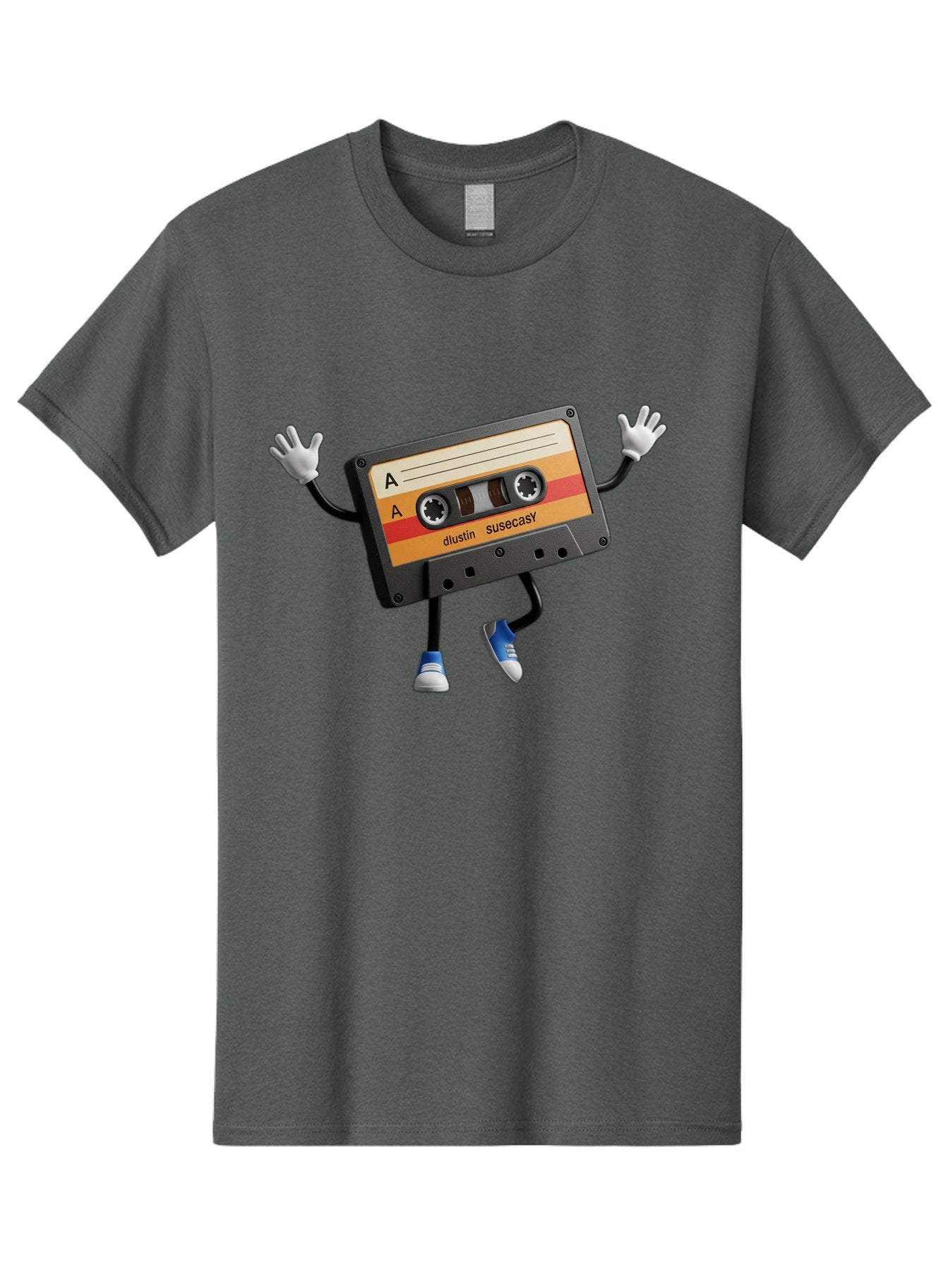 Dustin-Susacasy-Cassette Men'S Graphic Tee, 100% Cotton, Comfortable Casual Summer Wear, Machine Washable, Retro Cassette Tape Character, Vintage Music Format, Nostalgic Design, Animated Object, Dancin' Mixtape, Funky Art Style, Playful Vibe, Baa571 13