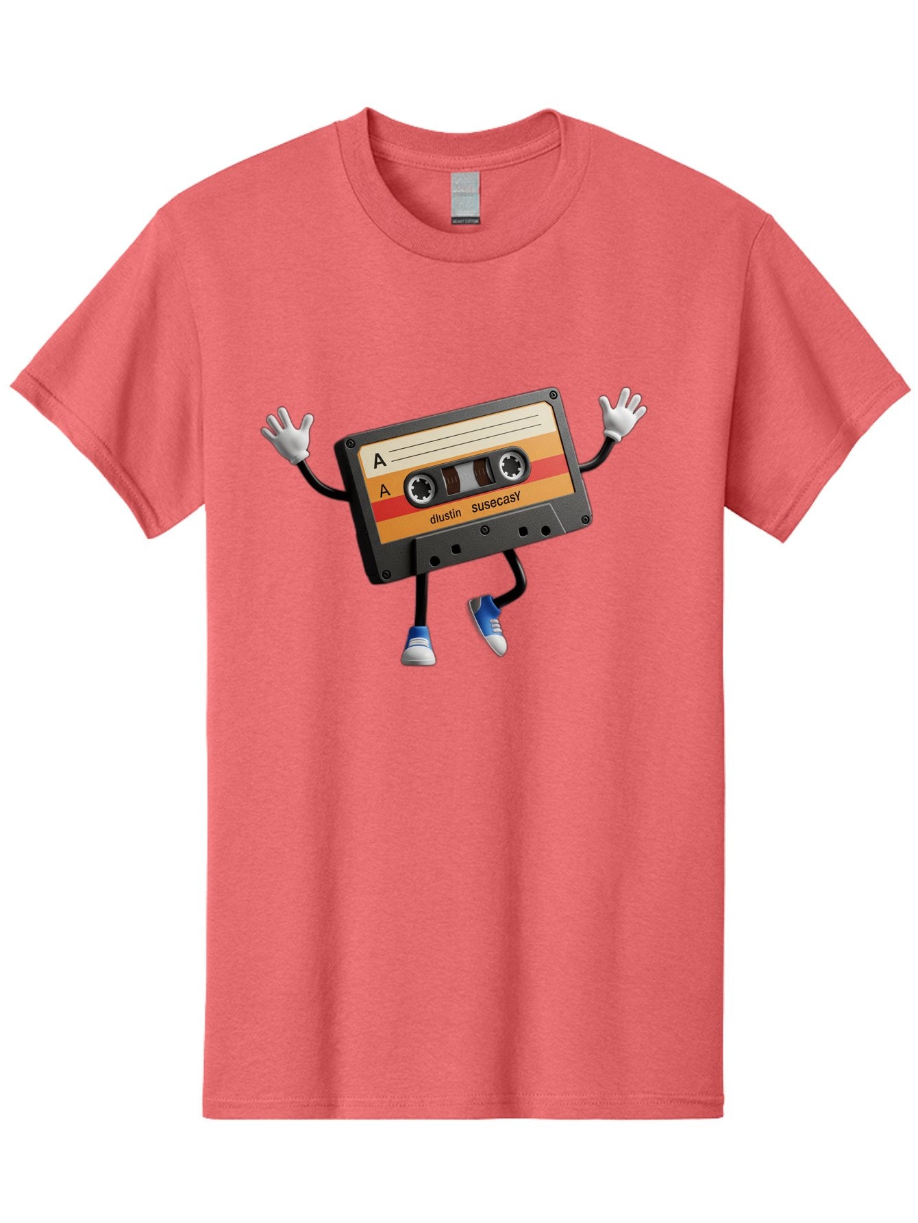 Dustin-Susacasy-Cassette Men'S Graphic Tee, 100% Cotton, Comfortable Casual Summer Wear, Machine Washable, Retro Cassette Tape Character, Vintage Music Format, Nostalgic Design, Animated Object, Dancin' Mixtape, Funky Art Style, Playful Vibe, Baa571 11