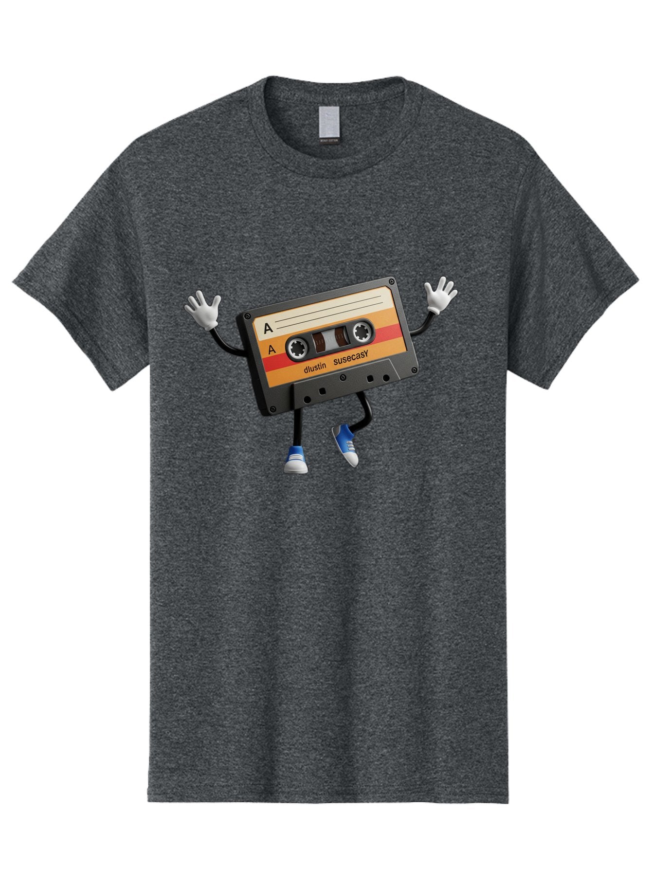 Dustin-Susacasy-Cassette Men'S Graphic Tee, 100% Cotton, Comfortable Casual Summer Wear, Machine Washable, Retro Cassette Tape Character, Vintage Music Format, Nostalgic Design, Animated Object, Dancin' Mixtape, Funky Art Style, Playful Vibe, Baa571 7
