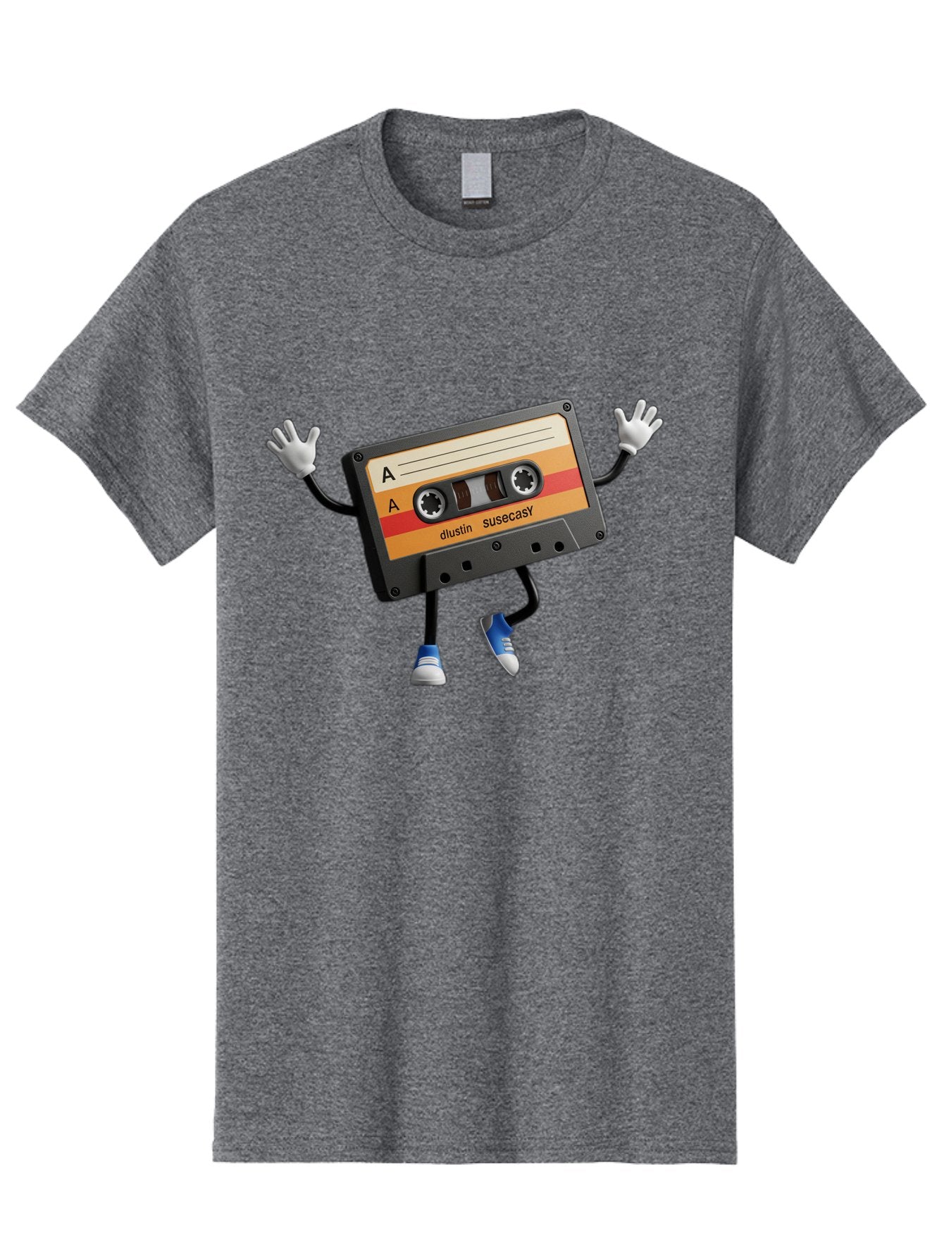 Dustin-Susacasy-Cassette Men'S Graphic Tee, 100% Cotton, Comfortable Casual Summer Wear, Machine Washable, Retro Cassette Tape Character, Vintage Music Format, Nostalgic Design, Animated Object, Dancin' Mixtape, Funky Art Style, Playful Vibe, Baa571 5