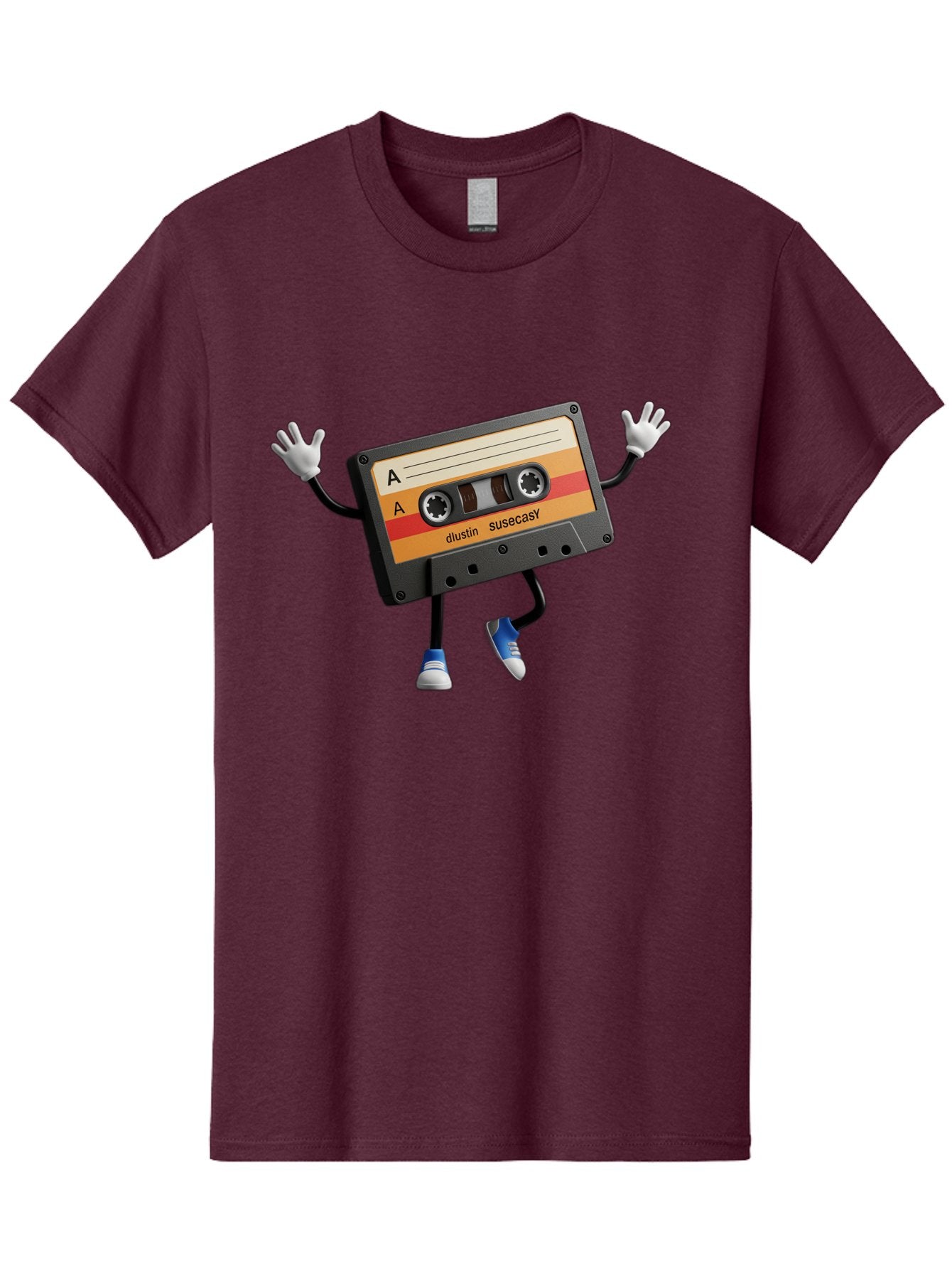 Dustin-Susacasy-Cassette Men'S Graphic Tee, 100% Cotton, Comfortable Casual Summer Wear, Machine Washable, Retro Cassette Tape Character, Vintage Music Format, Nostalgic Design, Animated Object, Dancin' Mixtape, Funky Art Style, Playful Vibe, Baa571 14