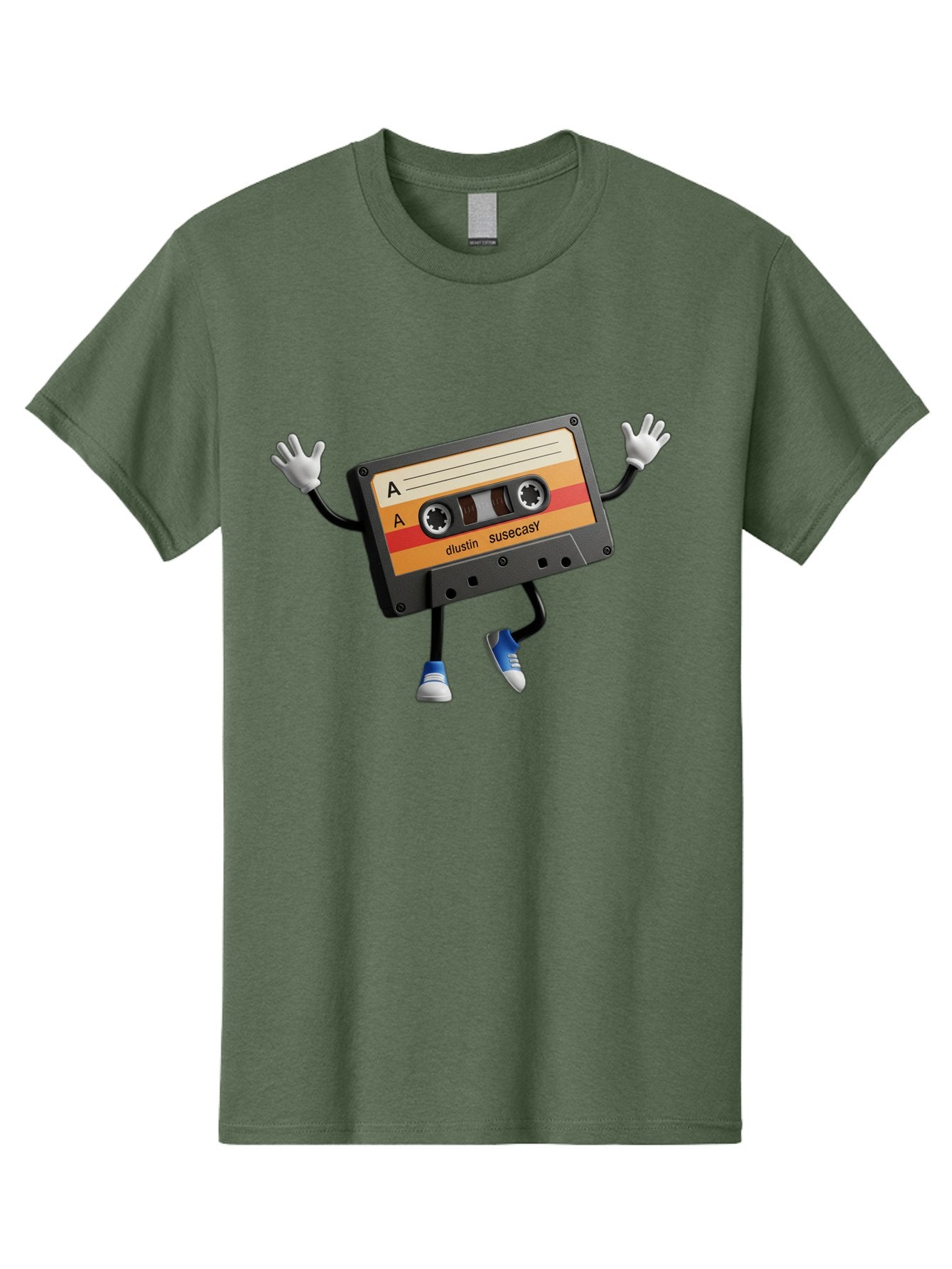 Dustin-Susacasy-Cassette Men'S Graphic Tee, 100% Cotton, Comfortable Casual Summer Wear, Machine Washable, Retro Cassette Tape Character, Vintage Music Format, Nostalgic Design, Animated Object, Dancin' Mixtape, Funky Art Style, Playful Vibe, Baa571 15