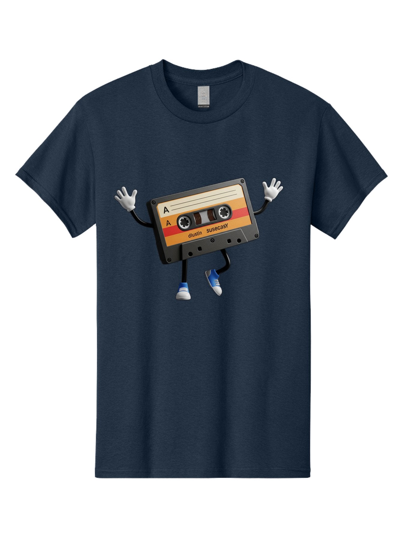 Dustin-Susacasy-Cassette Men'S Graphic Tee, 100% Cotton, Comfortable Casual Summer Wear, Machine Washable, Retro Cassette Tape Character, Vintage Music Format, Nostalgic Design, Animated Object, Dancin' Mixtape, Funky Art Style, Playful Vibe, Baa571 8