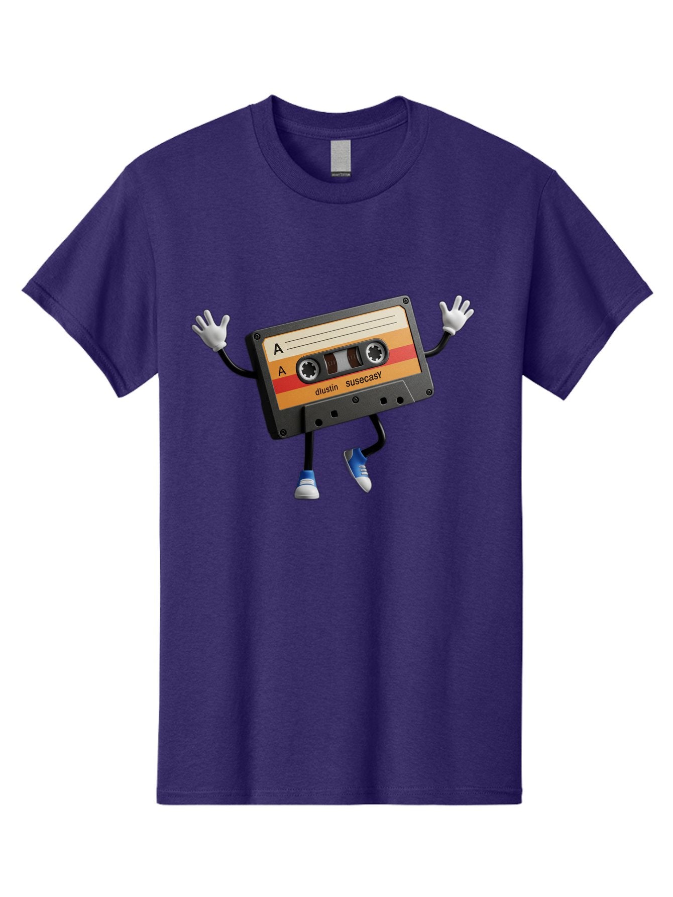 Dustin-Susacasy-Cassette Men'S Graphic Tee, 100% Cotton, Comfortable Casual Summer Wear, Machine Washable, Retro Cassette Tape Character, Vintage Music Format, Nostalgic Design, Animated Object, Dancin' Mixtape, Funky Art Style, Playful Vibe, Baa571 3