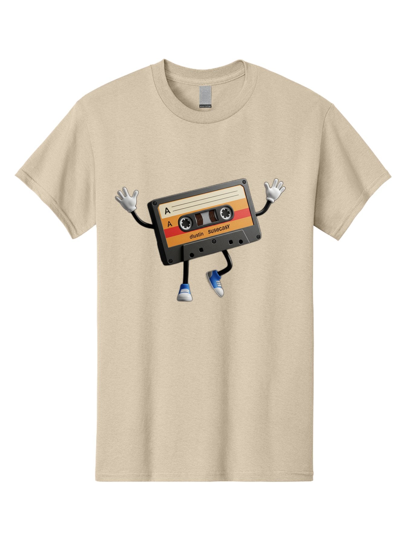 Dustin-Susacasy-Cassette Men'S Graphic Tee, 100% Cotton, Comfortable Casual Summer Wear, Machine Washable, Retro Cassette Tape Character, Vintage Music Format, Nostalgic Design, Animated Object, Dancin' Mixtape, Funky Art Style, Playful Vibe, Baa571 4
