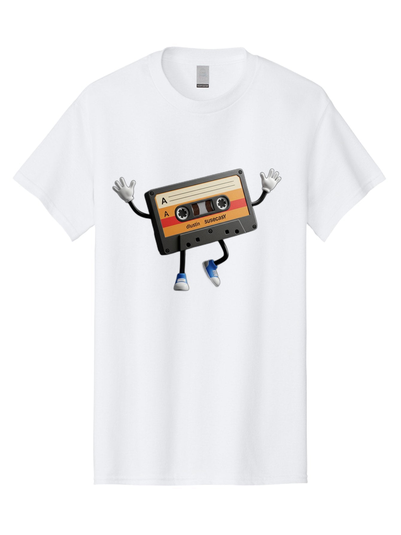 Dustin-Susacasy-Cassette Men'S Graphic Tee, 100% Cotton, Comfortable Casual Summer Wear, Machine Washable, Retro Cassette Tape Character, Vintage Music Format, Nostalgic Design, Animated Object, Dancin' Mixtape, Funky Art Style, Playful Vibe, Baa571 10