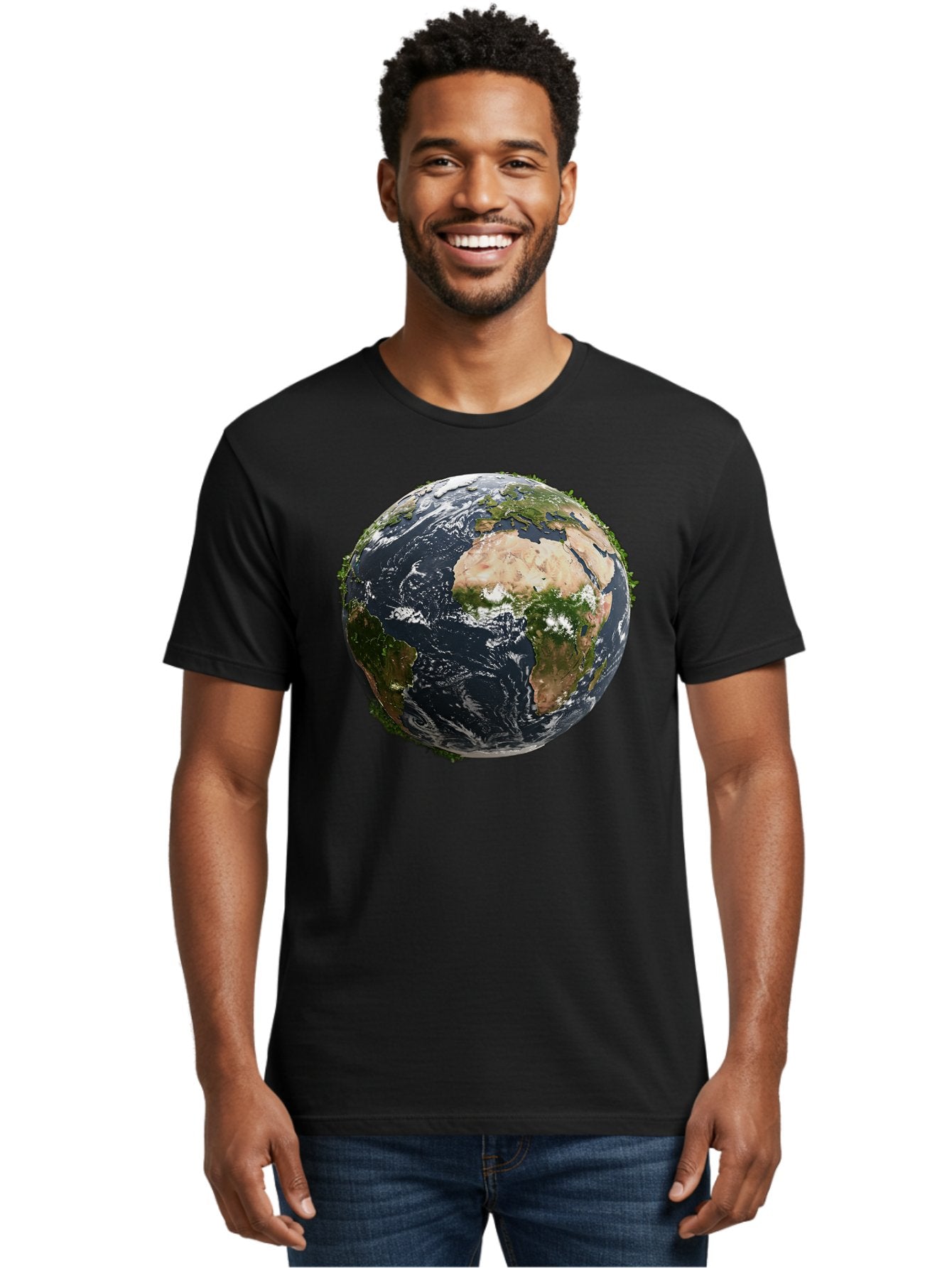 Earth-1 Men'S Graphic Tee, 100% Cotton, Comfortable Casual Summer Wear, Machine Washable, Globe Showing Africa And Europe, Earth From Space, Global Map, Planet Earth, World Geography, International Relations, Global Unity, Earth'S Beauty Baa572 28