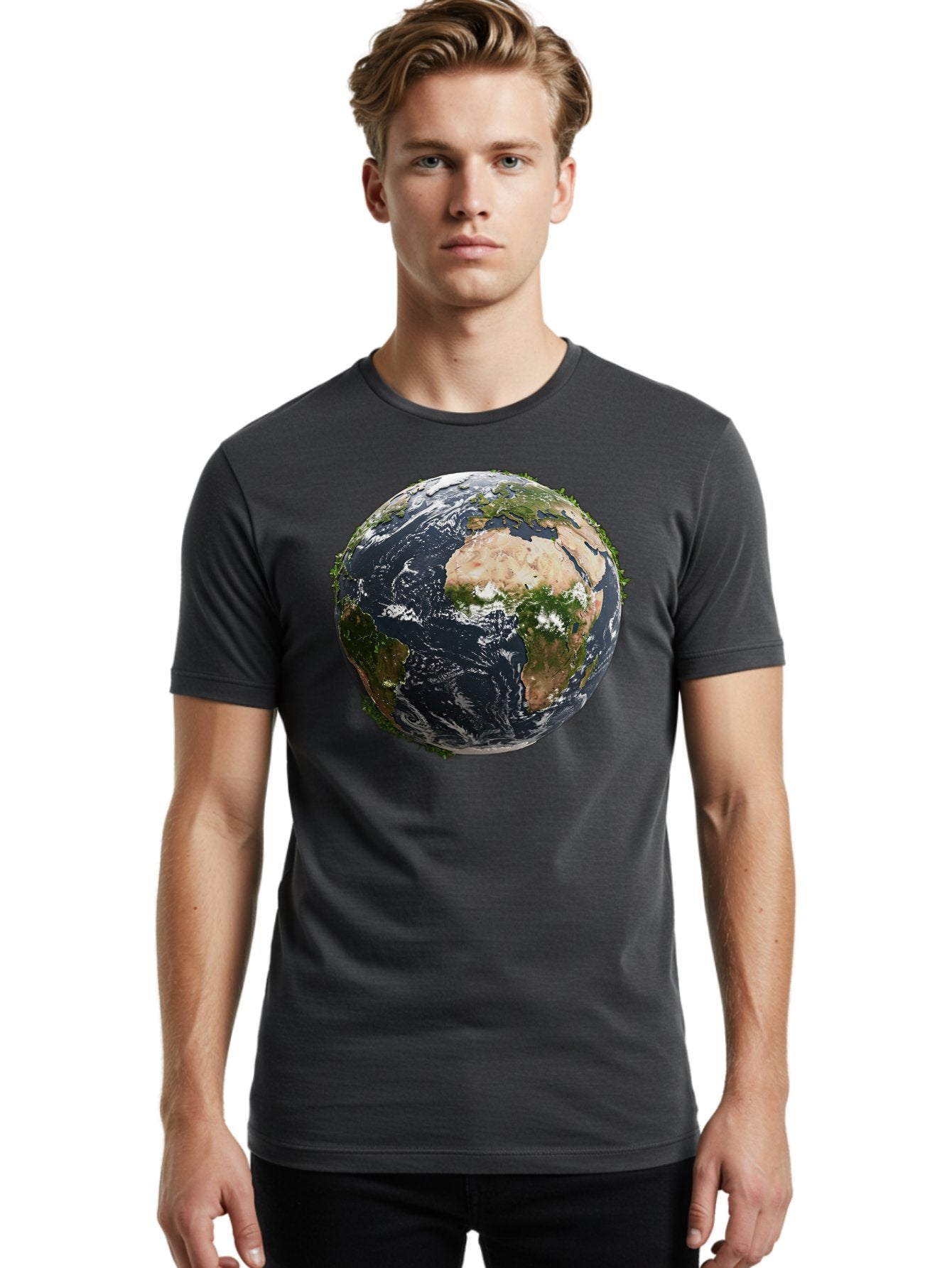 Earth-1 Men'S Graphic Tee, 100% Cotton, Comfortable Casual Summer Wear, Machine Washable, Globe Showing Africa And Europe, Earth From Space, Global Map, Planet Earth, World Geography, International Relations, Global Unity, Earth'S Beauty Baa572 27