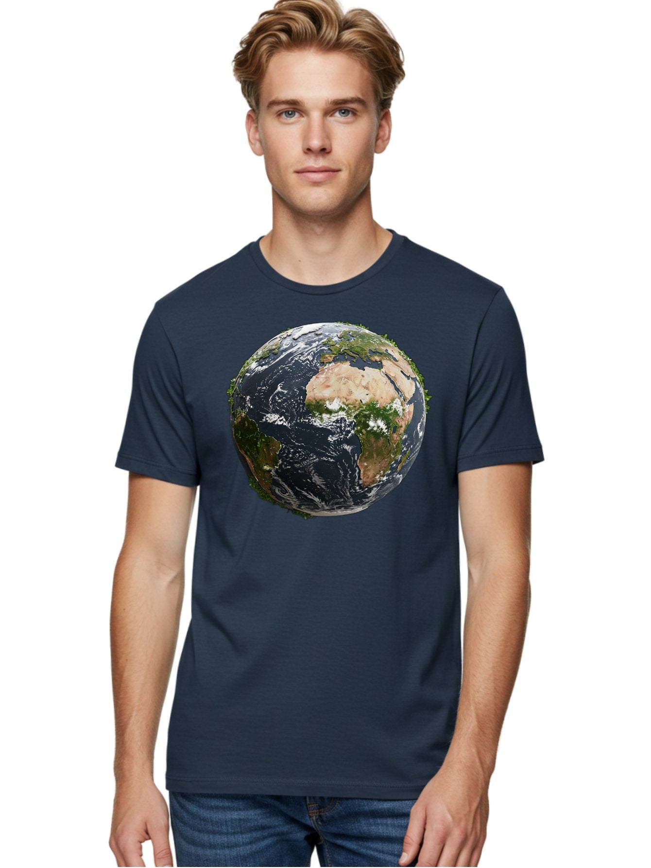 Earth-1 Men'S Graphic Tee, 100% Cotton, Comfortable Casual Summer Wear, Machine Washable, Globe Showing Africa And Europe, Earth From Space, Global Map, Planet Earth, World Geography, International Relations, Global Unity, Earth'S Beauty Baa572 16