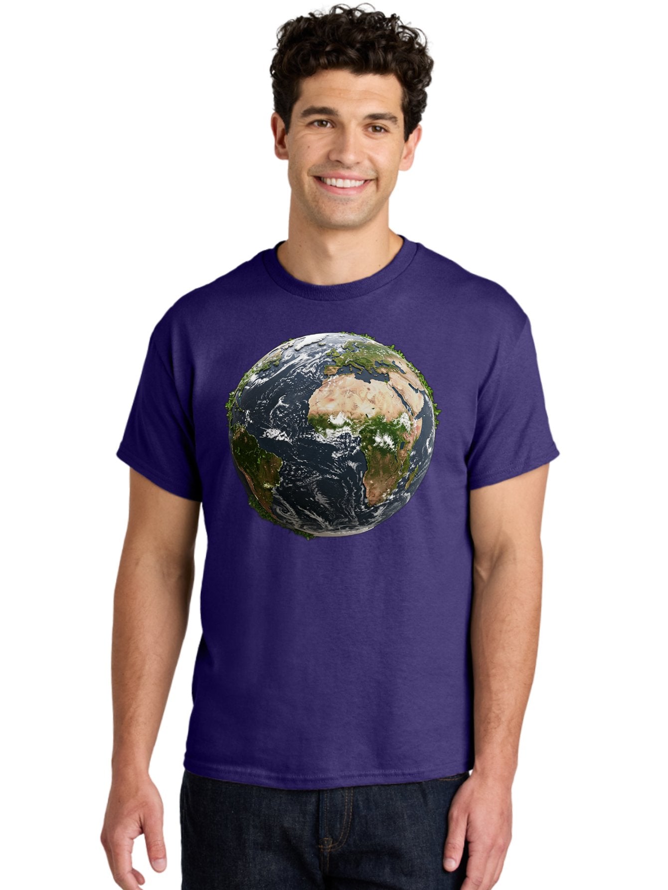Earth-1 Men'S Graphic Tee, 100% Cotton, Comfortable Casual Summer Wear, Machine Washable, Globe Showing Africa And Europe, Earth From Space, Global Map, Planet Earth, World Geography, International Relations, Global Unity, Earth'S Beauty Baa572 18