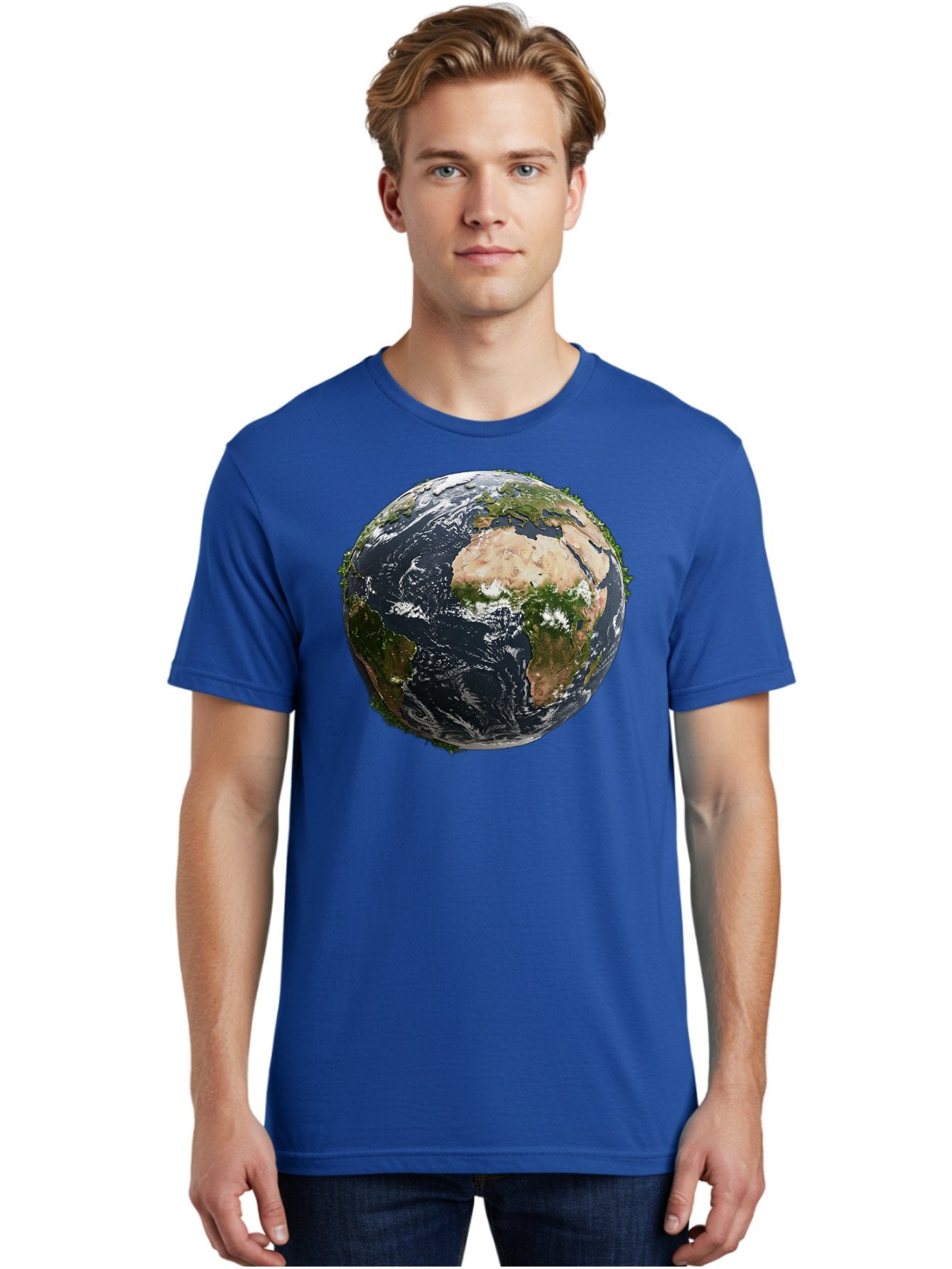 Earth-1 Men'S Graphic Tee, 100% Cotton, Comfortable Casual Summer Wear, Machine Washable, Globe Showing Africa And Europe, Earth From Space, Global Map, Planet Earth, World Geography, International Relations, Global Unity, Earth'S Beauty Baa572 26