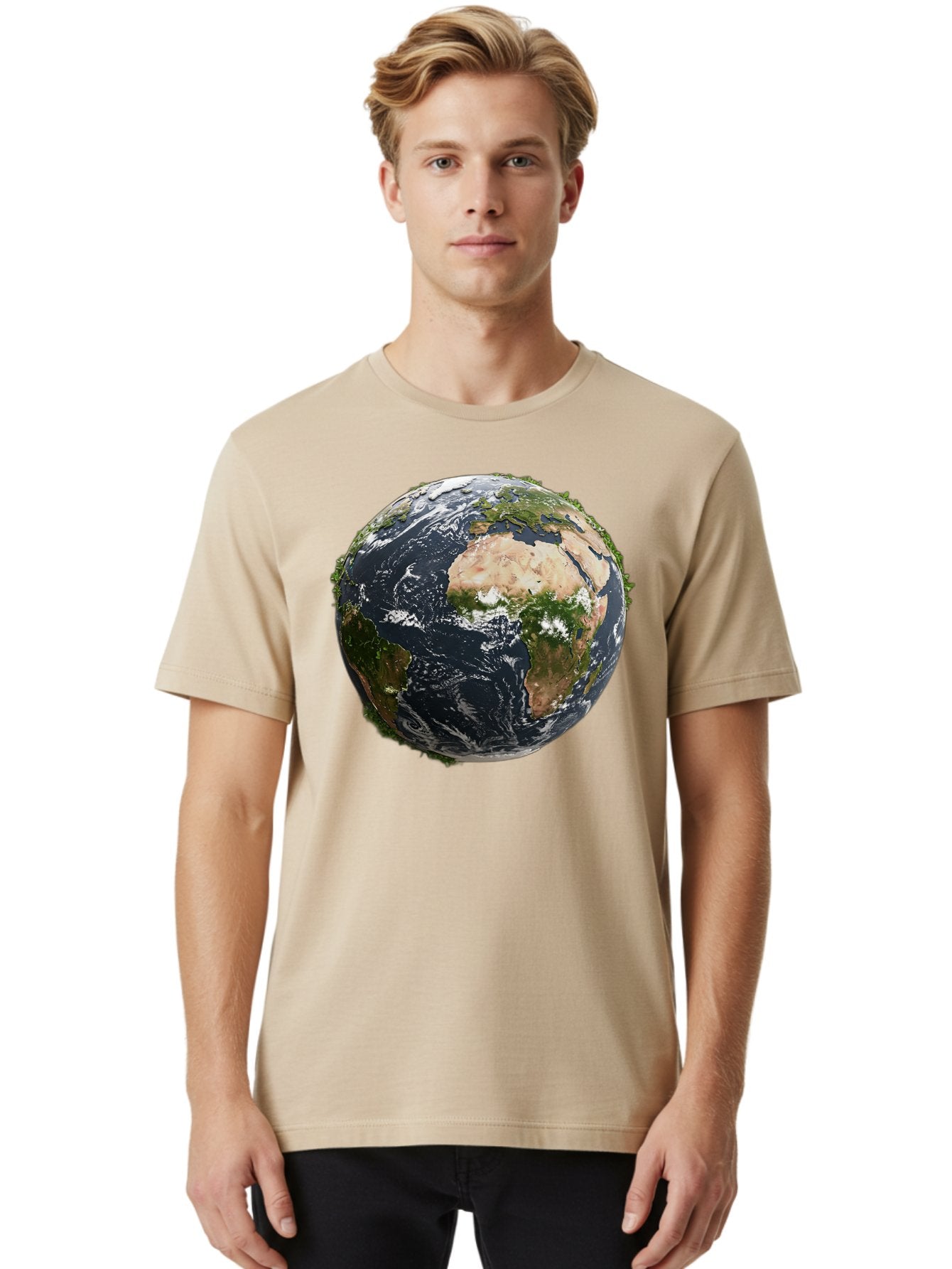 Earth-1 Men'S Graphic Tee, 100% Cotton, Comfortable Casual Summer Wear, Machine Washable, Globe Showing Africa And Europe, Earth From Space, Global Map, Planet Earth, World Geography, International Relations, Global Unity, Earth'S Beauty Baa572 20