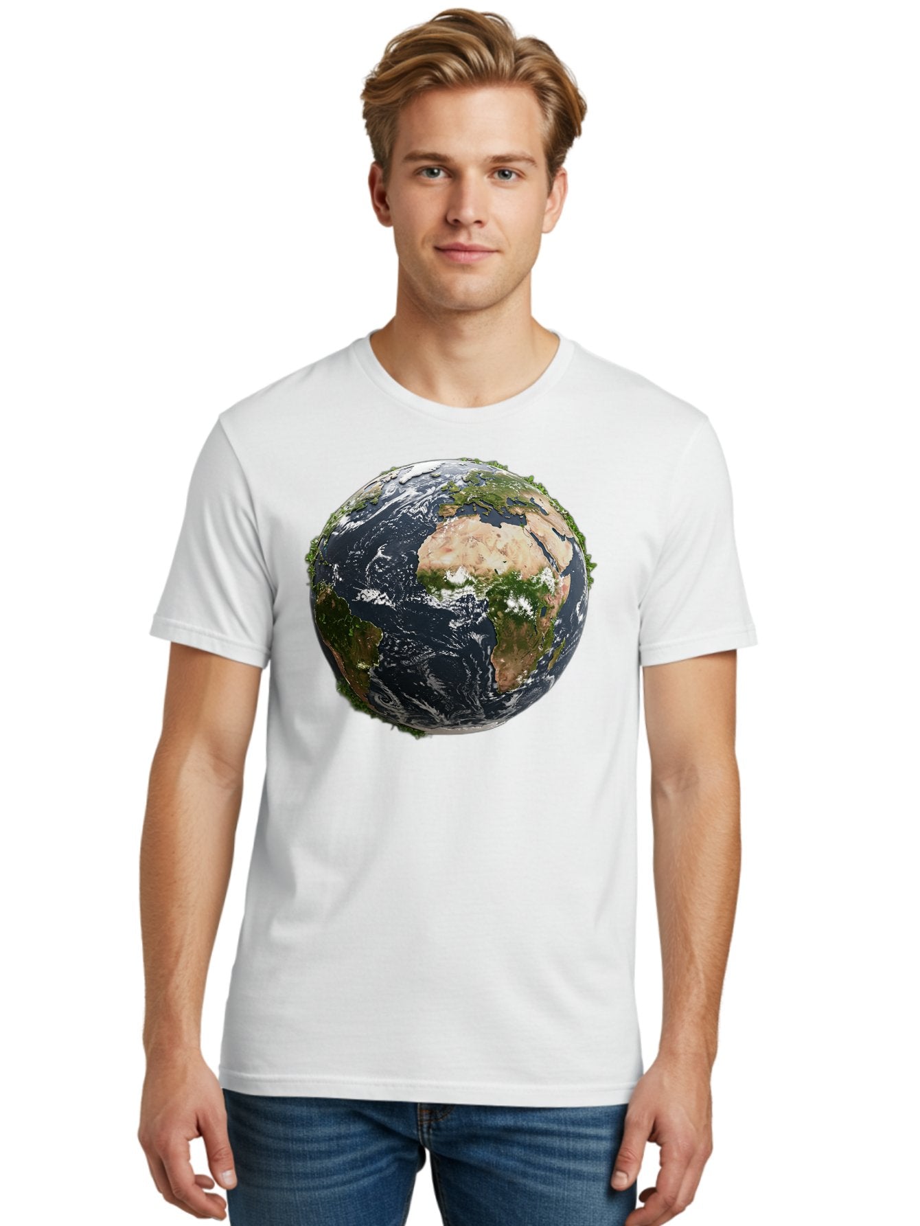 Earth-1 Men'S Graphic Tee, 100% Cotton, Comfortable Casual Summer Wear, Machine Washable, Globe Showing Africa And Europe, Earth From Space, Global Map, Planet Earth, World Geography, International Relations, Global Unity, Earth'S Beauty Baa572 21