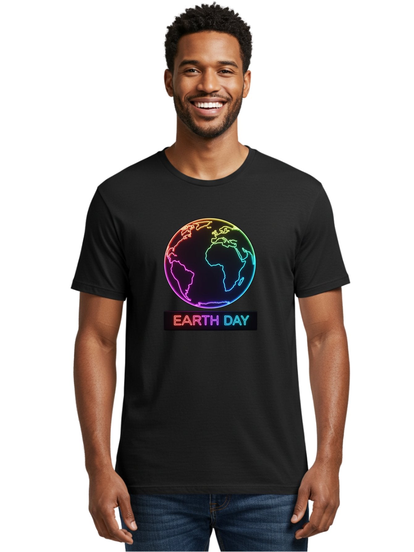 Earth-Day-1 Men'S Graphic Tee, 100% Cotton, Comfortable Casual Summer Wear, Machine Washable, Earth Day, Planet Earth, Globe, Neon Lights, Colorful Graphics, Environmental Awareness, Conservation, Sustainability, Eco-Friendly, World Map Baa573 20