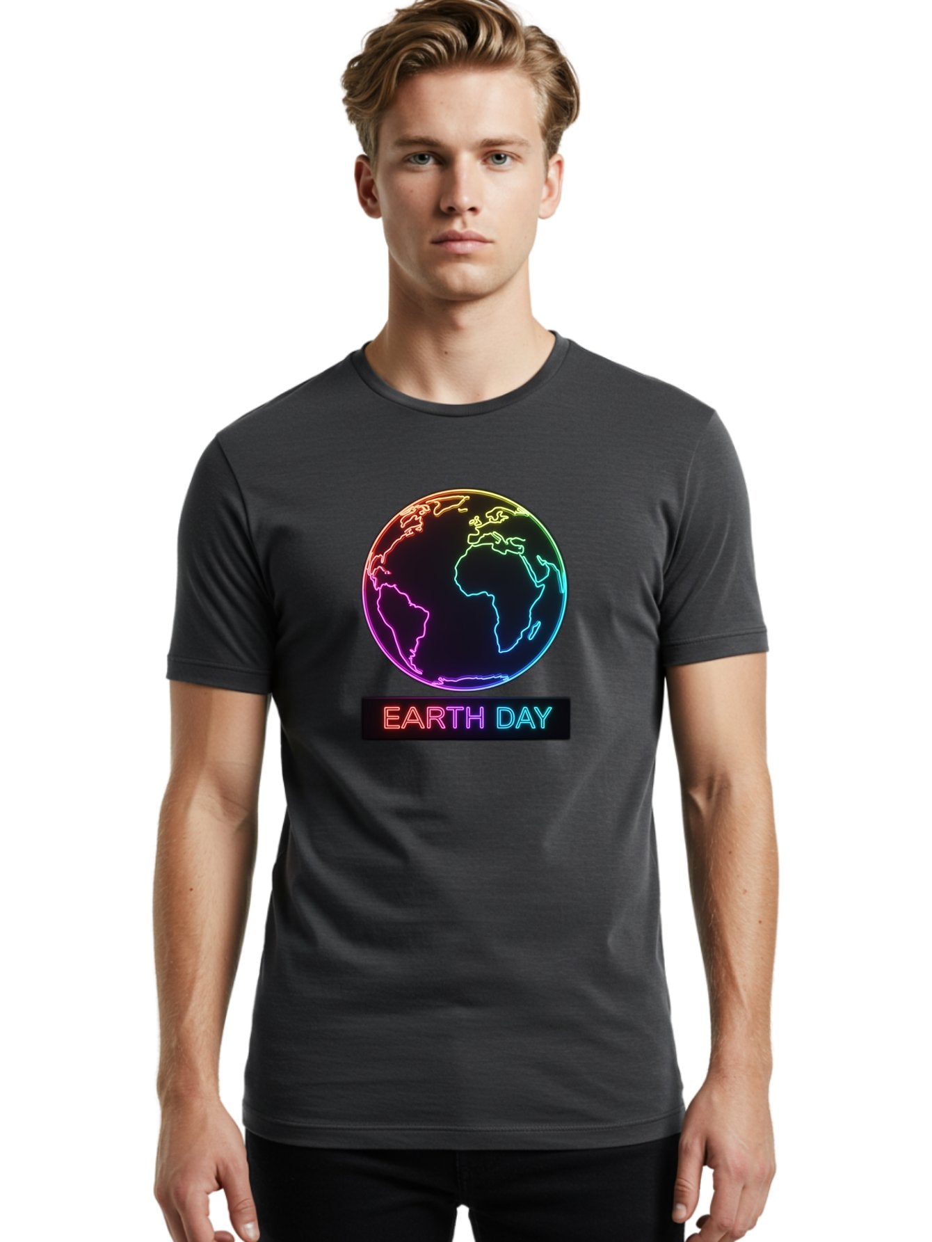 Earth-Day-1 Men'S Graphic Tee, 100% Cotton, Comfortable Casual Summer Wear, Machine Washable, Earth Day, Planet Earth, Globe, Neon Lights, Colorful Graphics, Environmental Awareness, Conservation, Sustainability, Eco-Friendly, World Map Baa573 18
