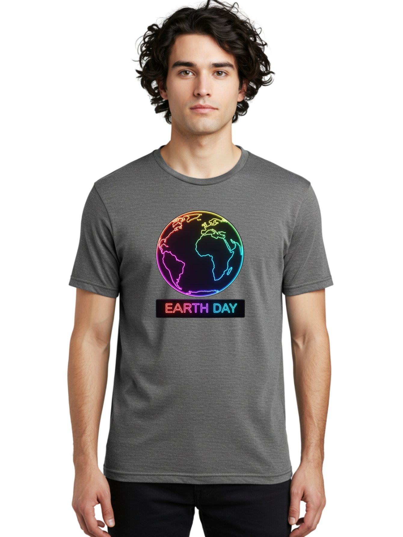Earth-Day-1 Men'S Graphic Tee, 100% Cotton, Comfortable Casual Summer Wear, Machine Washable, Earth Day, Planet Earth, Globe, Neon Lights, Colorful Graphics, Environmental Awareness, Conservation, Sustainability, Eco-Friendly, World Map Baa573 17