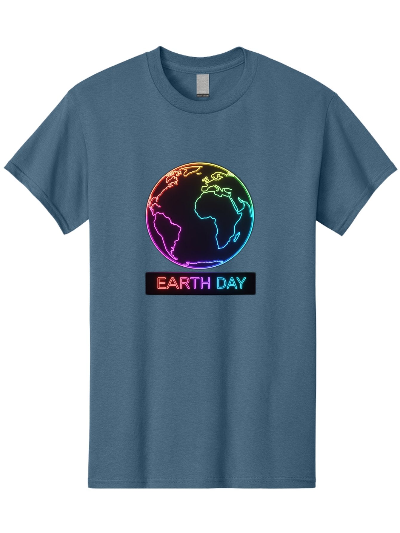 Earth-Day-1 Men'S Graphic Tee, 100% Cotton, Comfortable Casual Summer Wear, Machine Washable, Earth Day, Planet Earth, Globe, Neon Lights, Colorful Graphics, Environmental Awareness, Conservation, Sustainability, Eco-Friendly, World Map Baa573