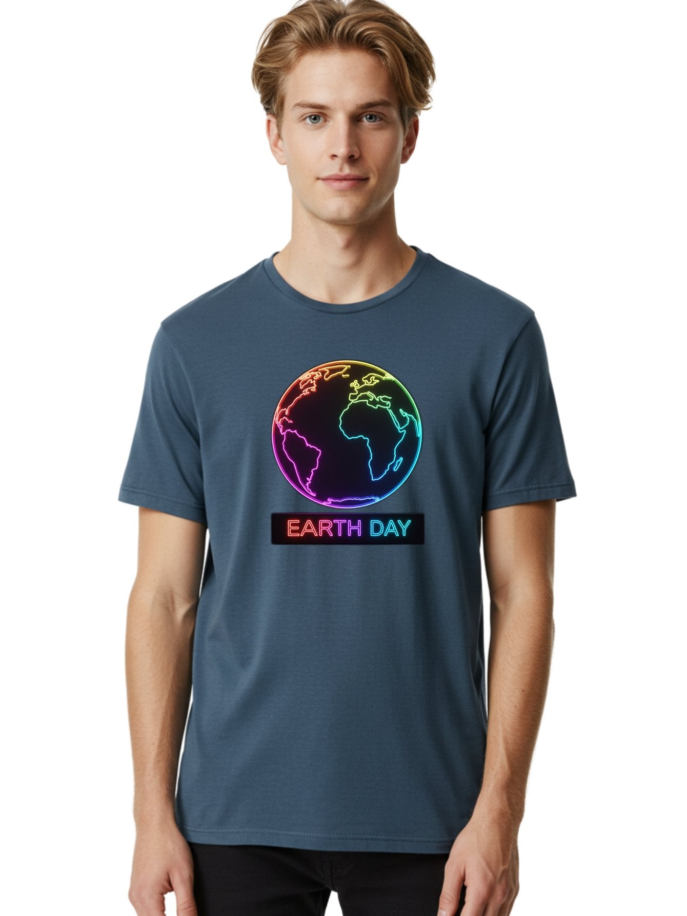 Earth-Day-1 Men'S Graphic Tee, 100% Cotton, Comfortable Casual Summer Wear, Machine Washable, Earth Day, Planet Earth, Globe, Neon Lights, Colorful Graphics, Environmental Awareness, Conservation, Sustainability, Eco-Friendly, World Map Baa573 19